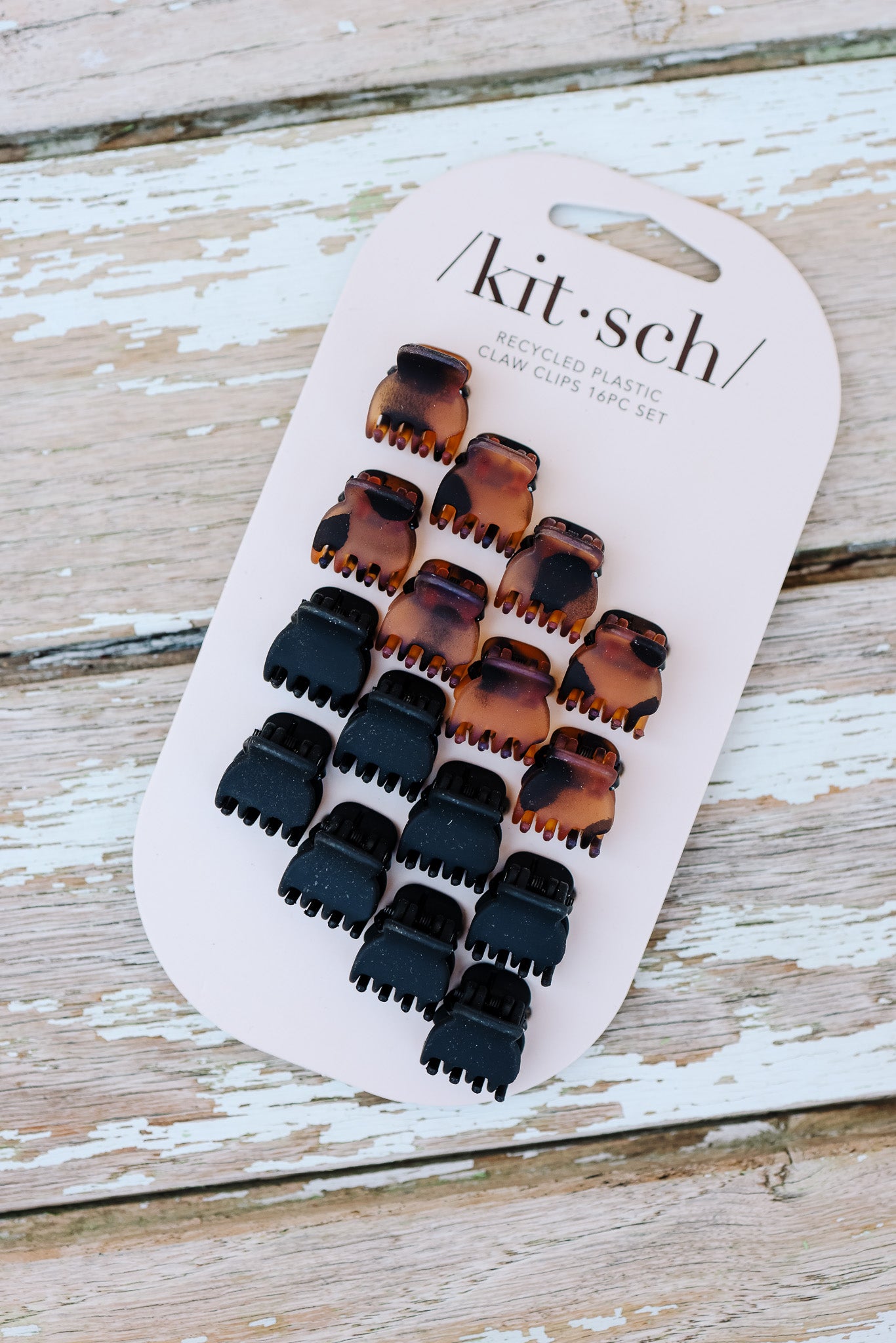 Recycled Plastic Mini Classic Claw Clips 16pc - Black & Tort