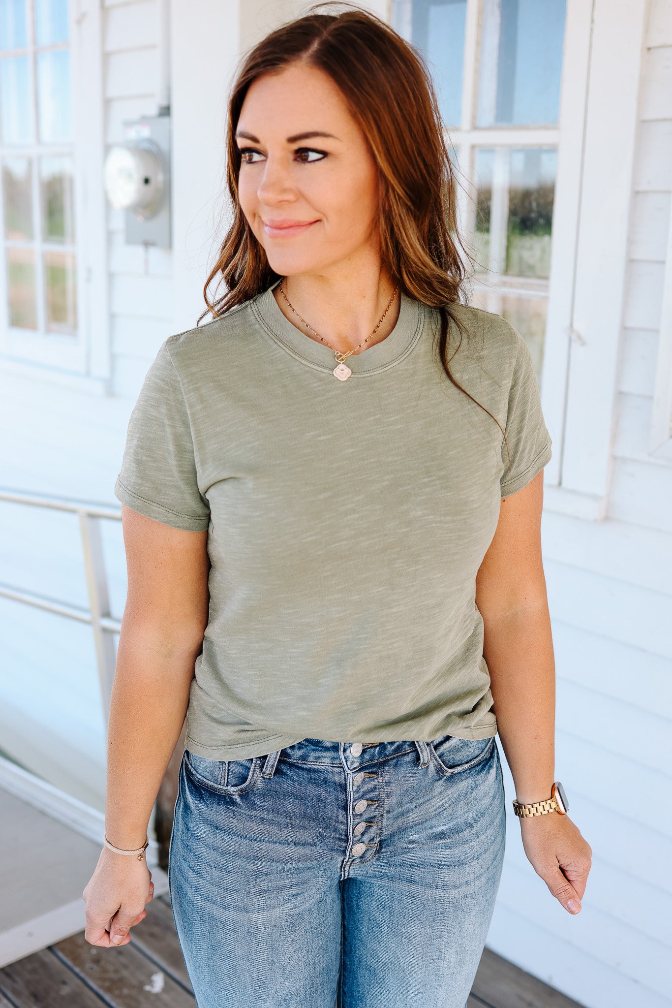 Ashley Acid Wash T-Shirt - Fern