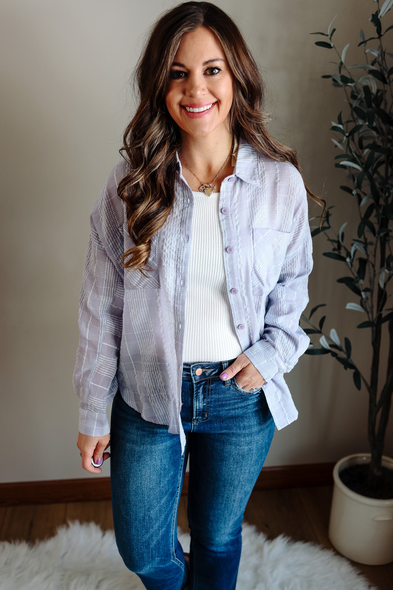 Alix Plaid Button Down - Lavender