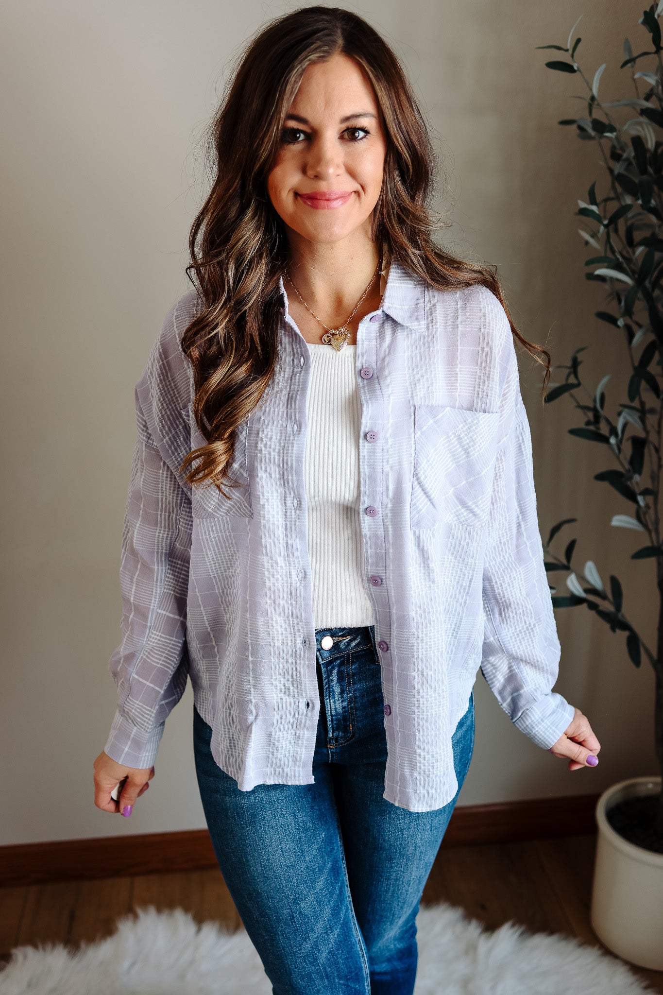 Alix Plaid Button Down - Lavender