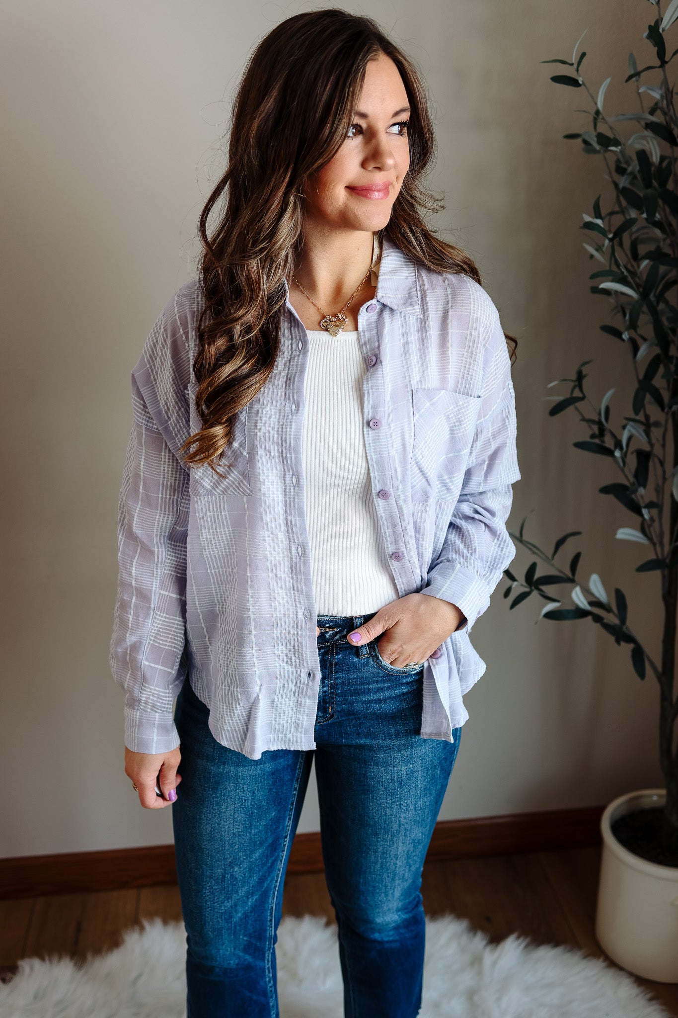 Alix Plaid Button Down - Lavender