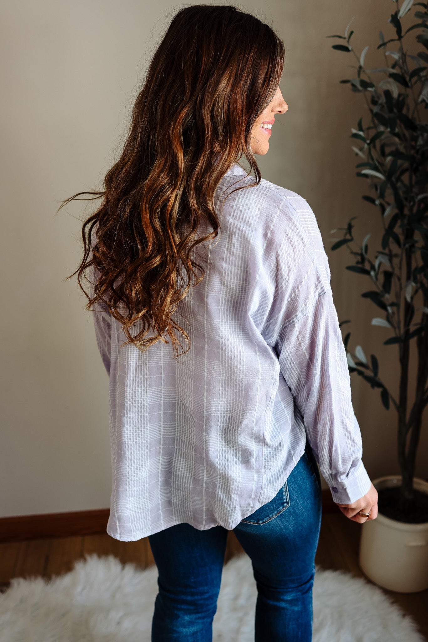 Alix Plaid Button Down - Lavender