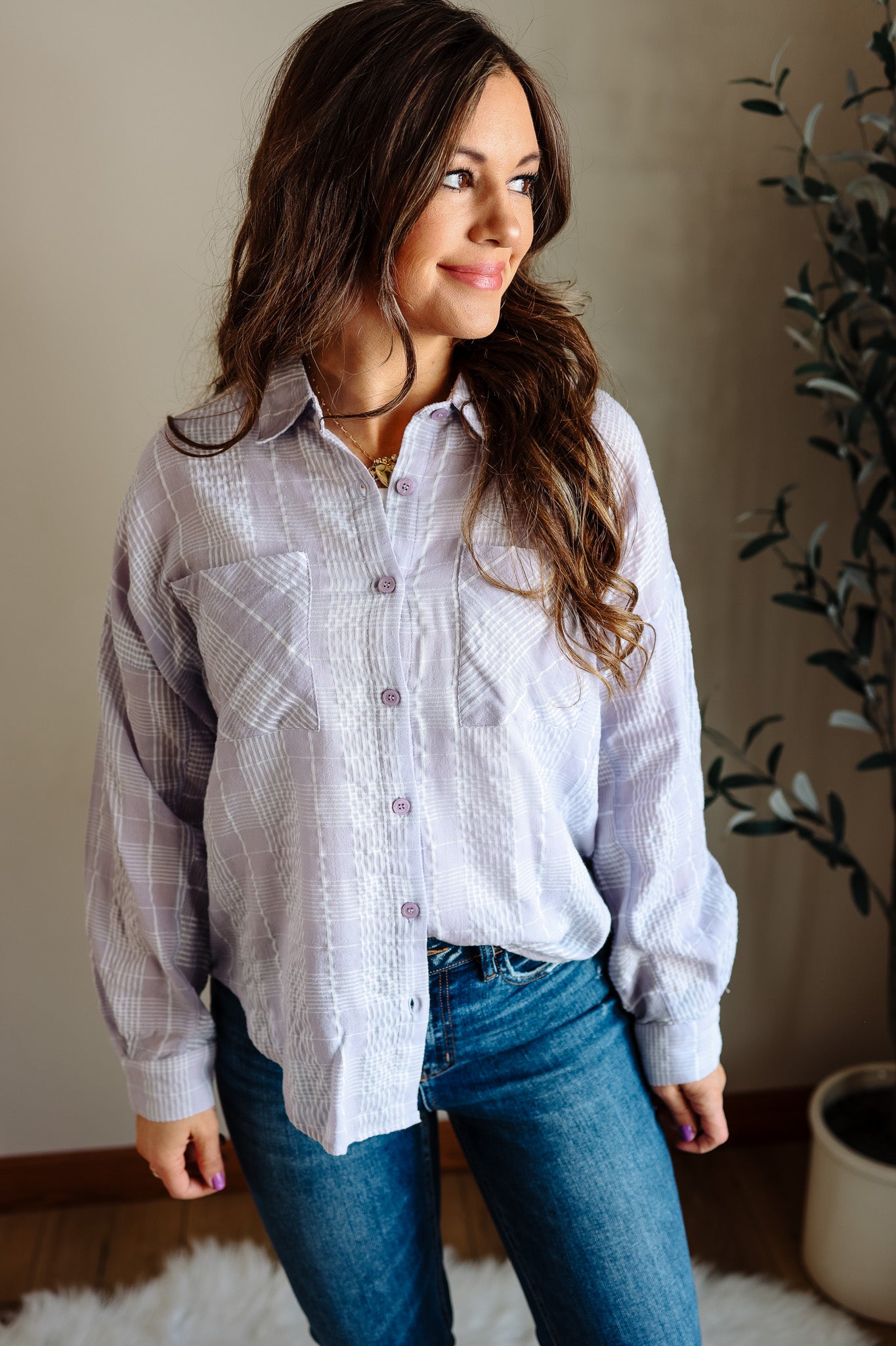 Alix Plaid Button Down - Lavender