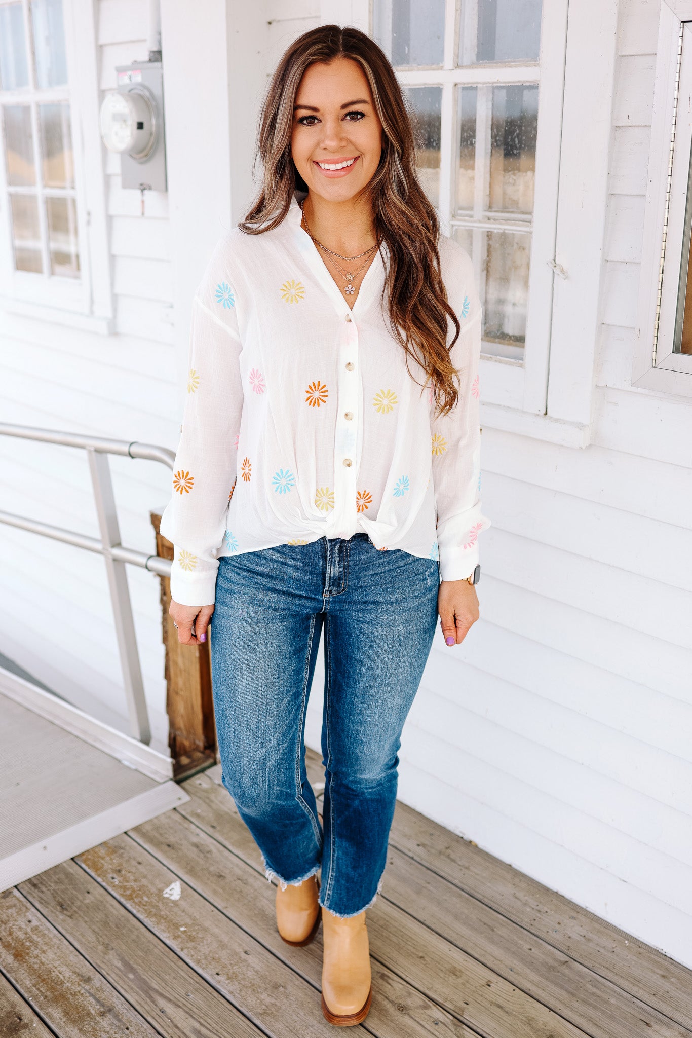 Maris Flower Embroidery Button Down Shirt