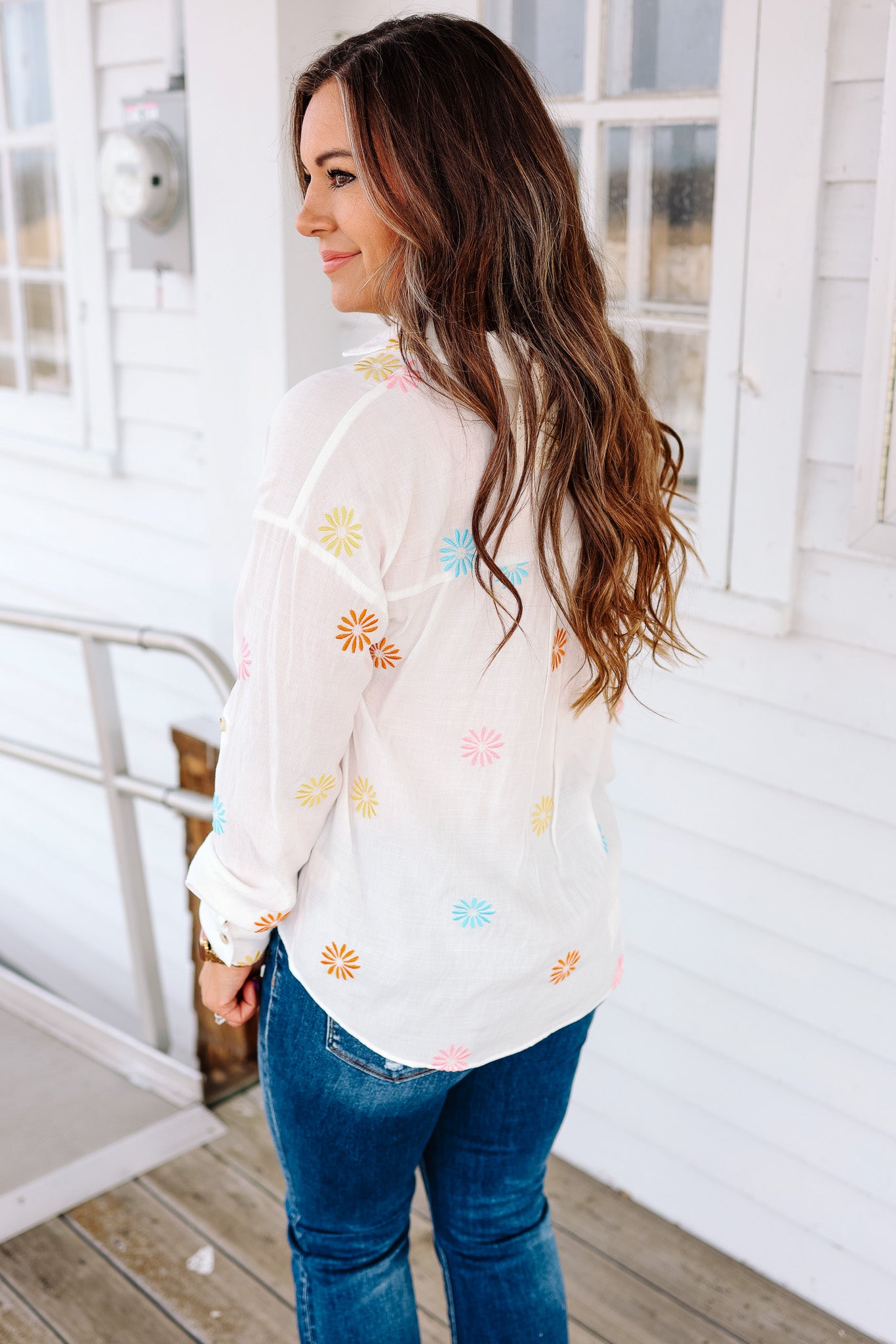 Maris Flower Embroidery Button Down Shirt