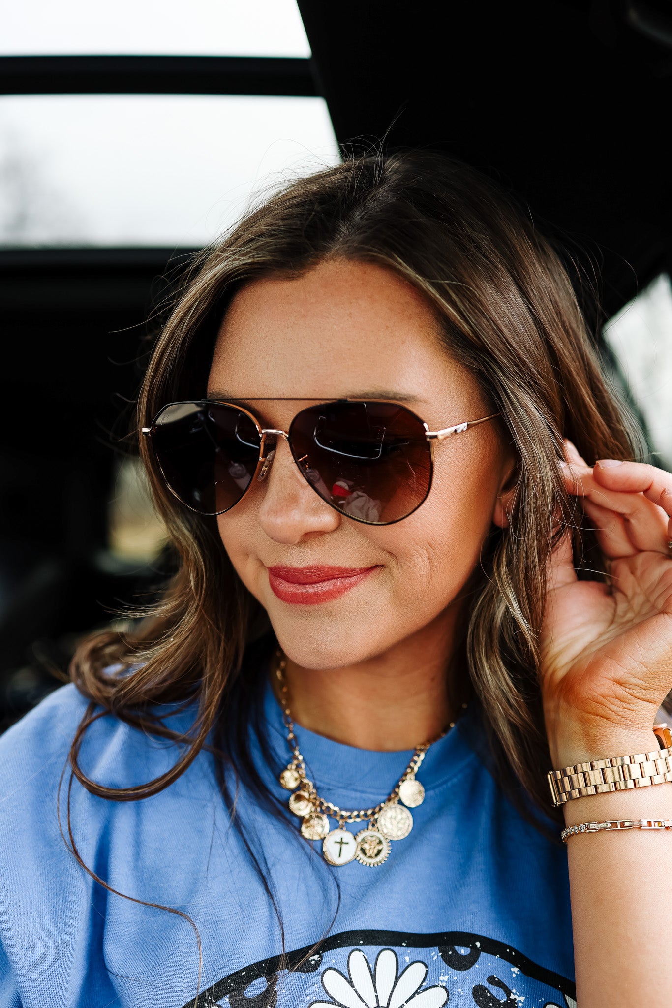 Ramsey Geometric Polarized Aviators Sunglasses - Black Frame Gradient Brown