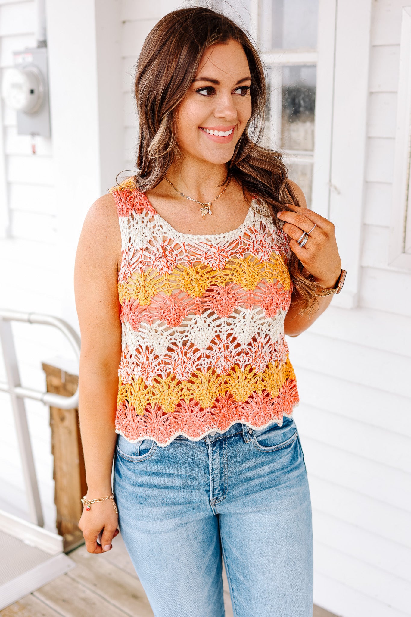 Aria Crochet Kint Tank - Coral