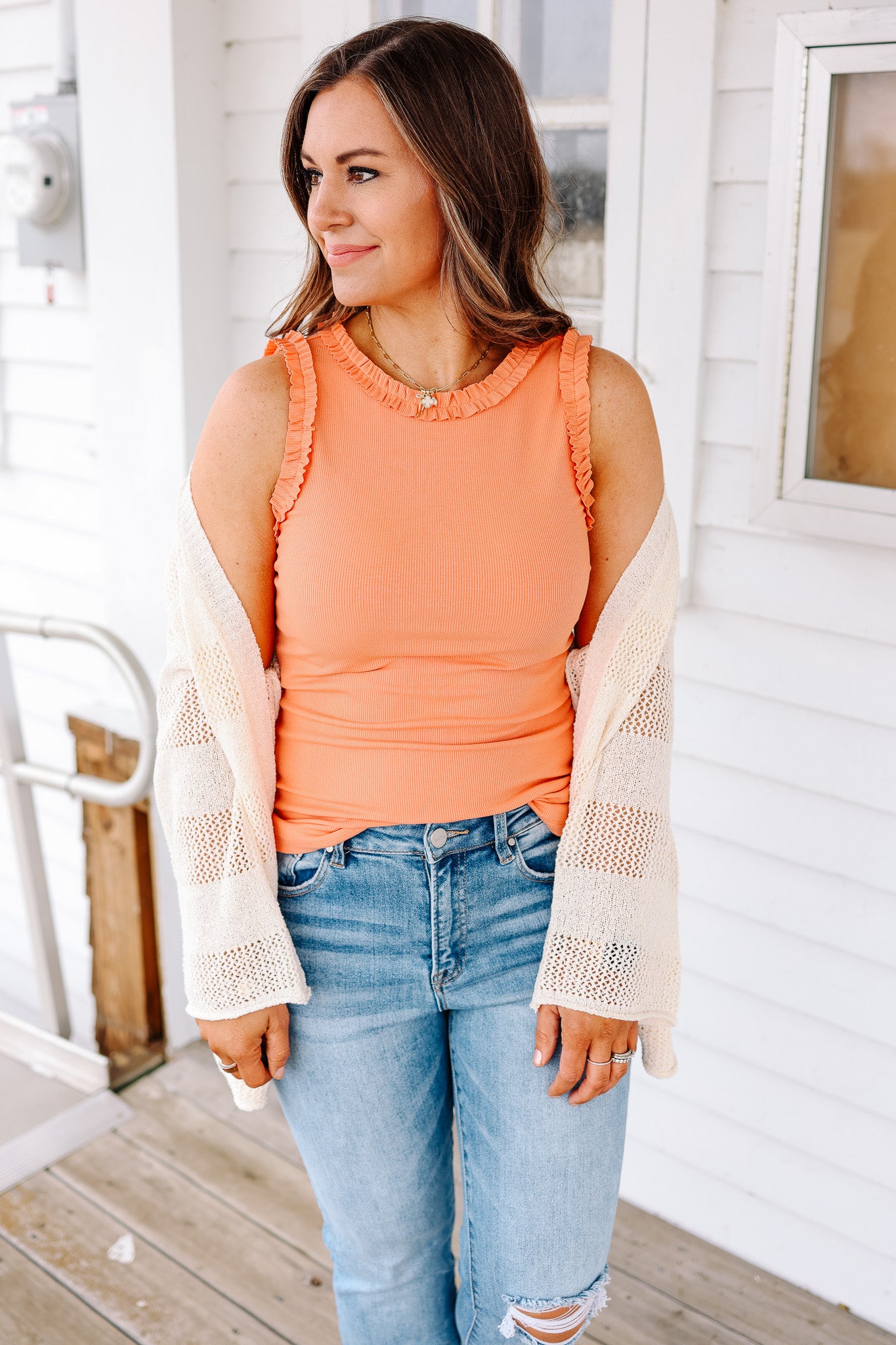 Veda Ruffle Trim Tank - Salmon
