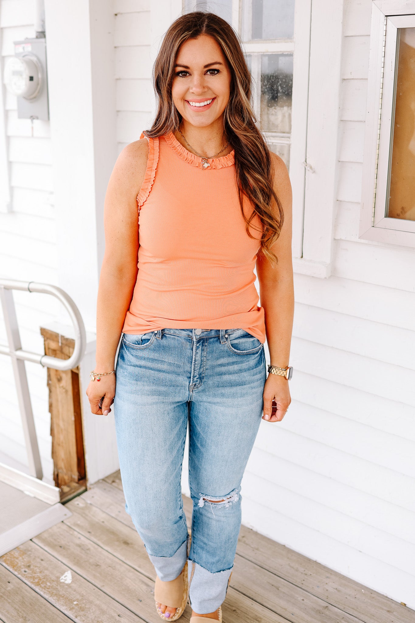 Veda Ruffle Trim Tank - Salmon