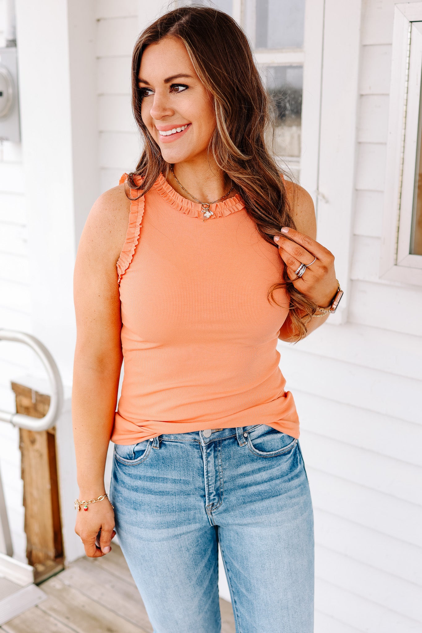 Veda Ruffle Trim Tank - Salmon