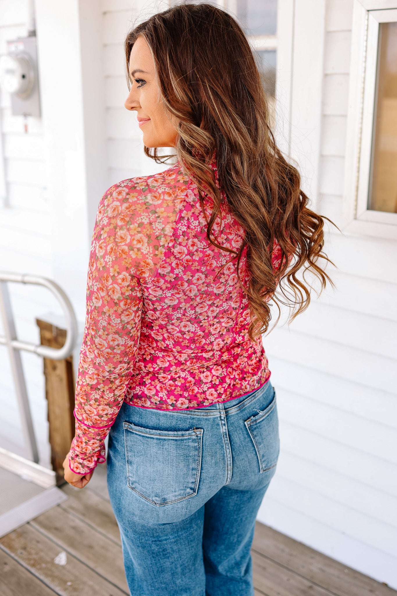Moxie Floral Mesh Top - Fuchsia