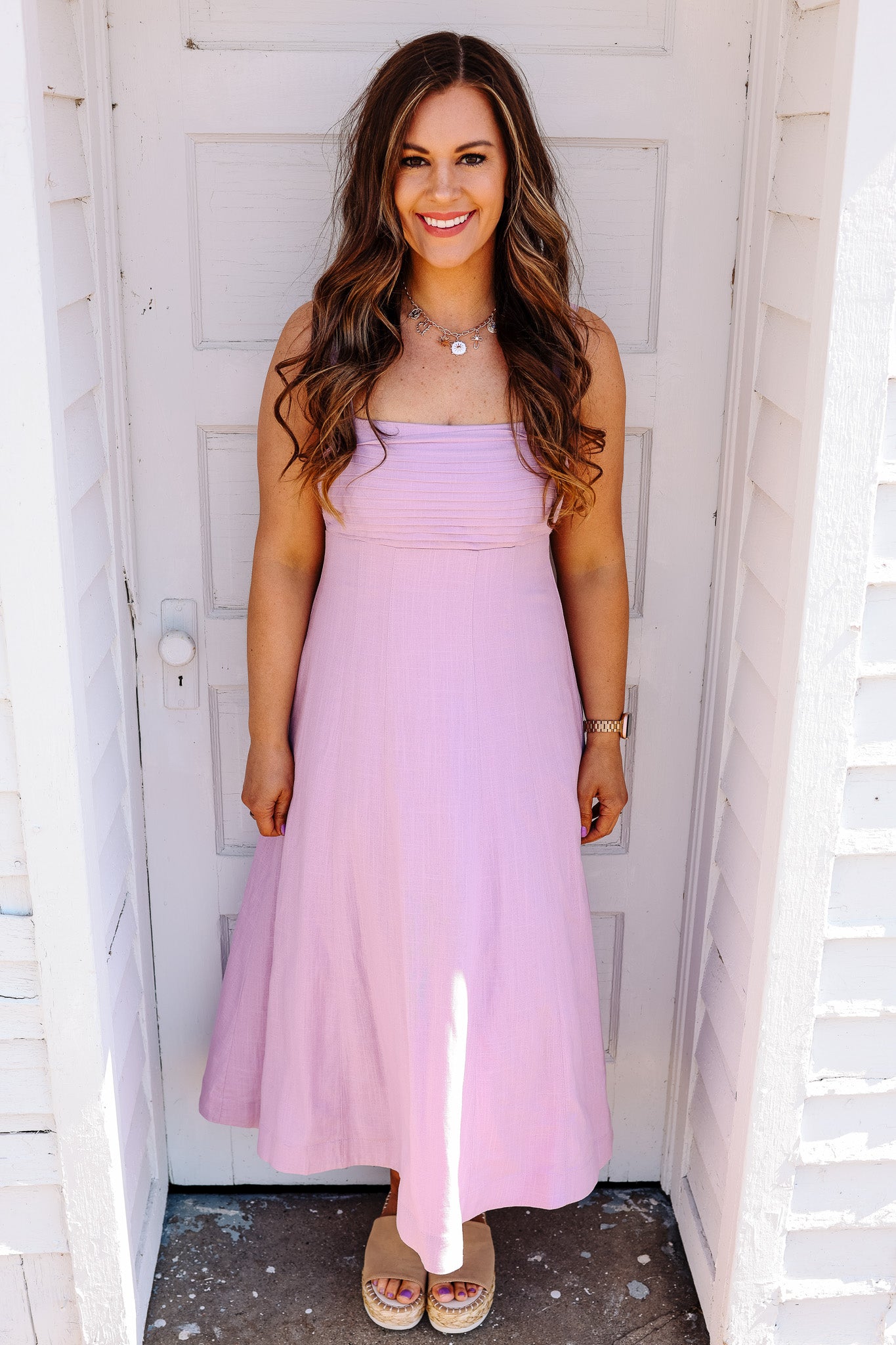 Maia Pleated Midi Dress - Lilac