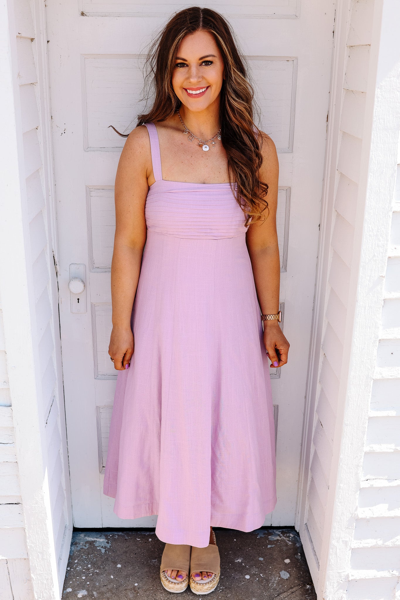 Maia Pleated Midi Dress - Lilac