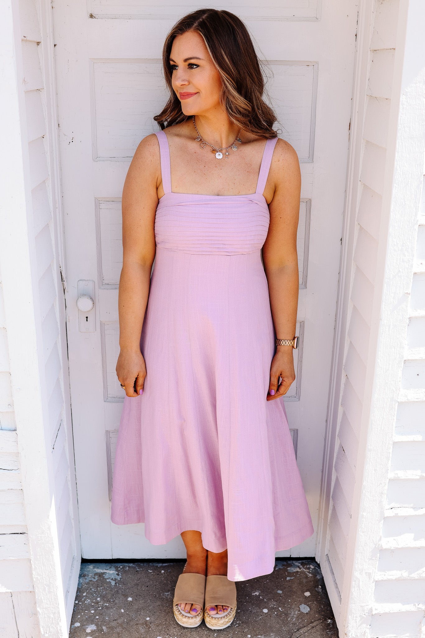 Maia Pleated Midi Dress - Lilac