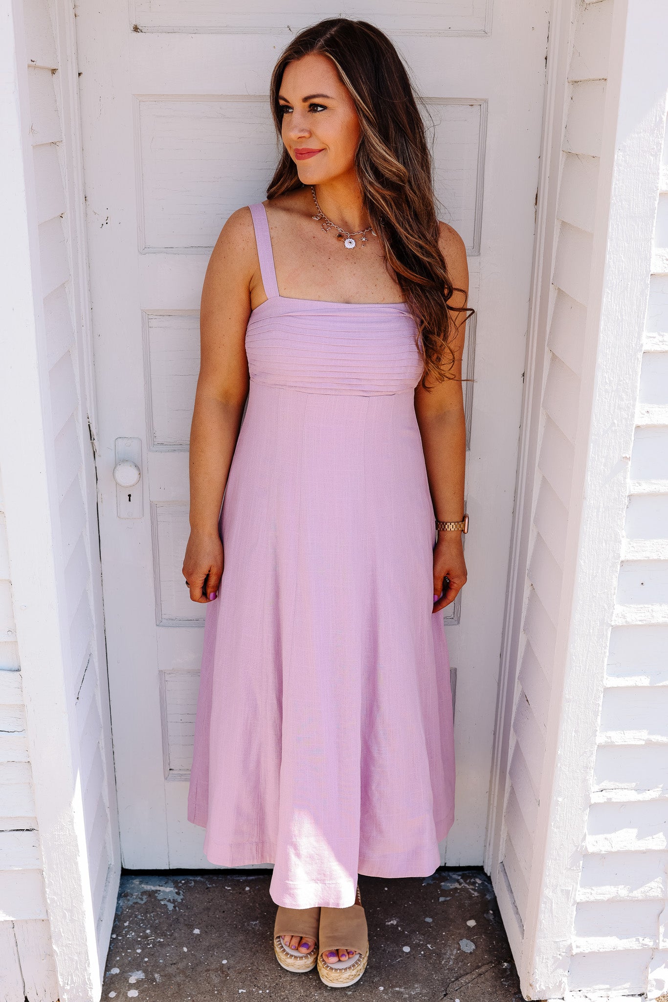 Maia Pleated Midi Dress - Lilac