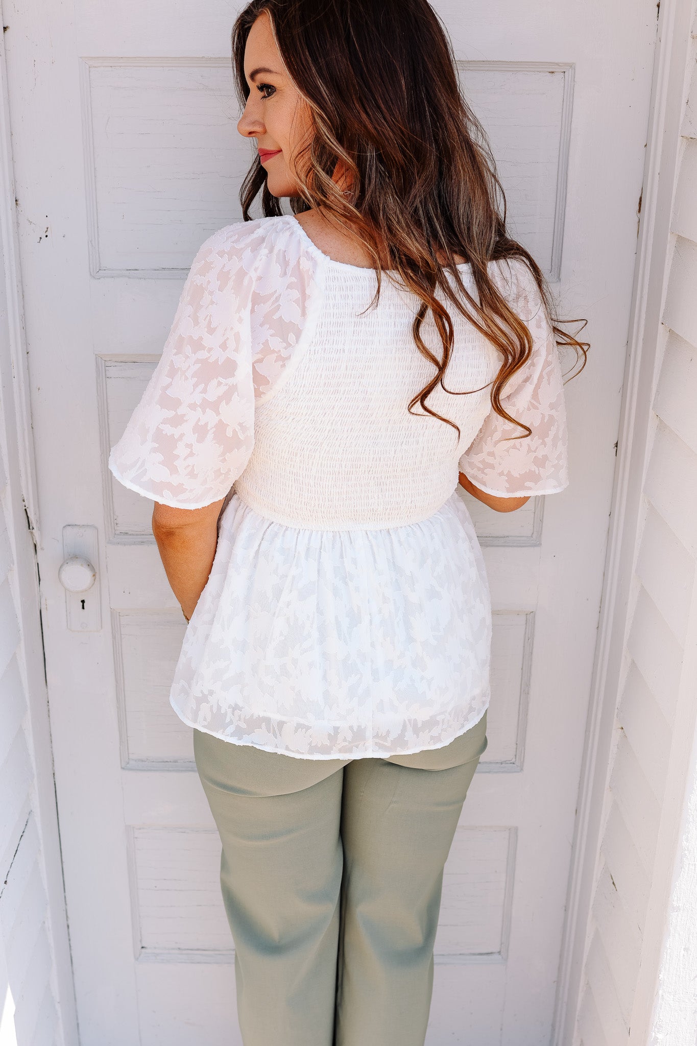 Freya Smocked Peplum Top - White