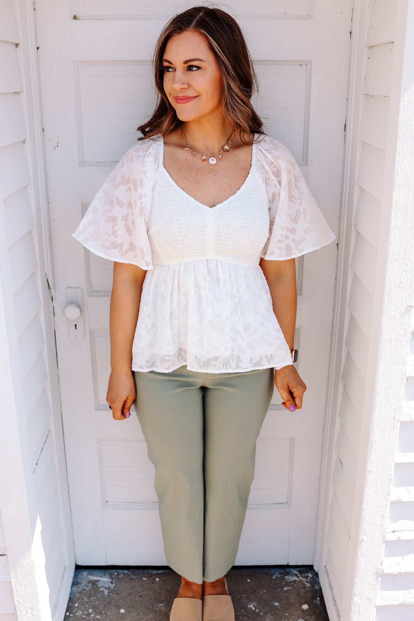 Freya Smocked Peplum Top - White