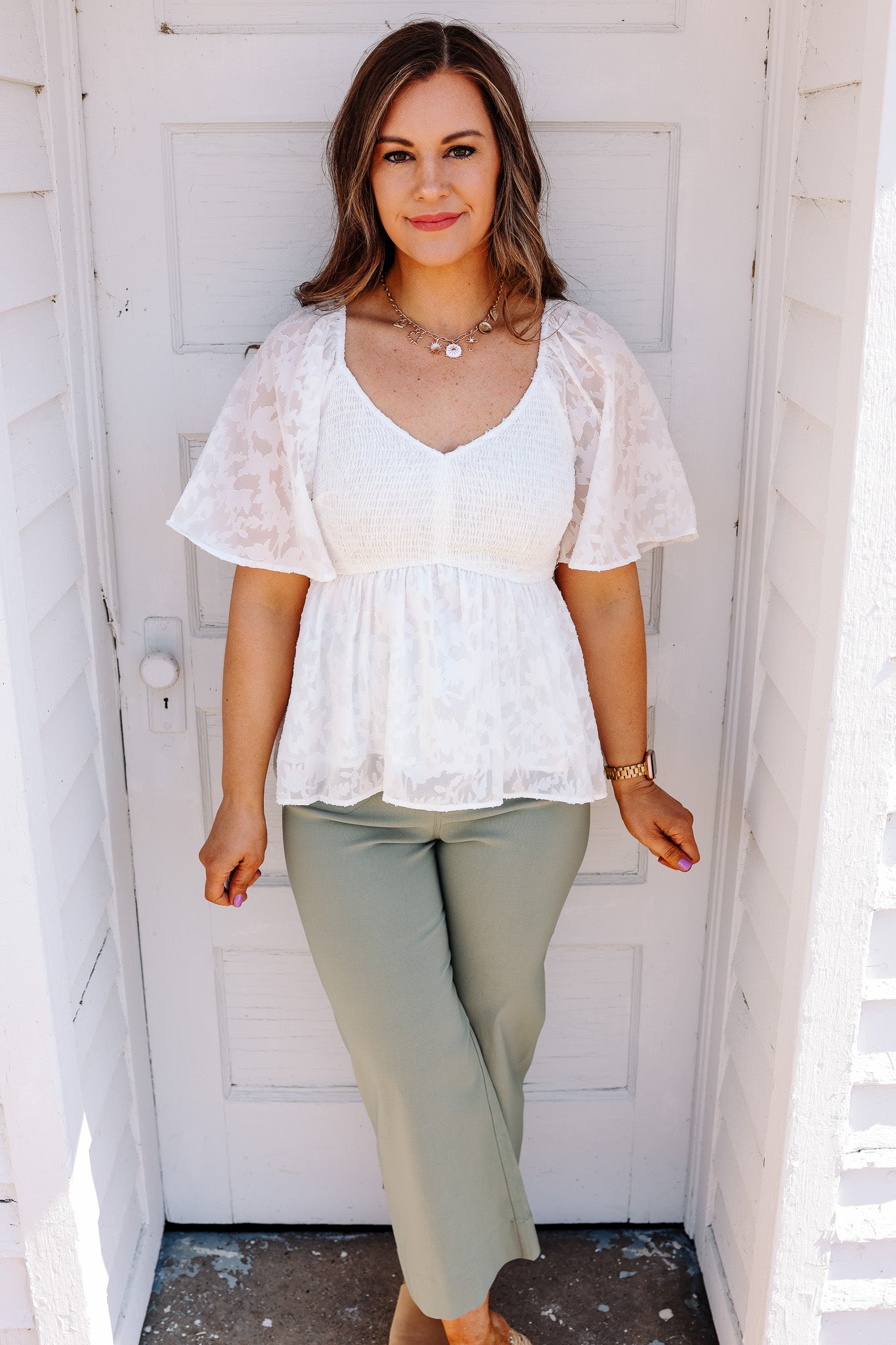 Freya Smocked Peplum Top - White
