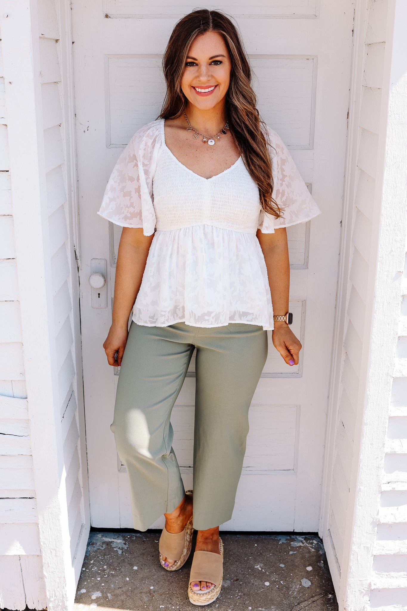 Freya Smocked Peplum Top - White