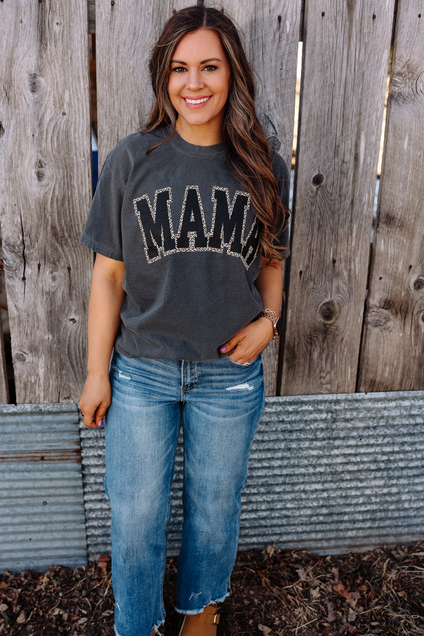 MAMA Black & Leopard Outline Graphic Tee - Pepper