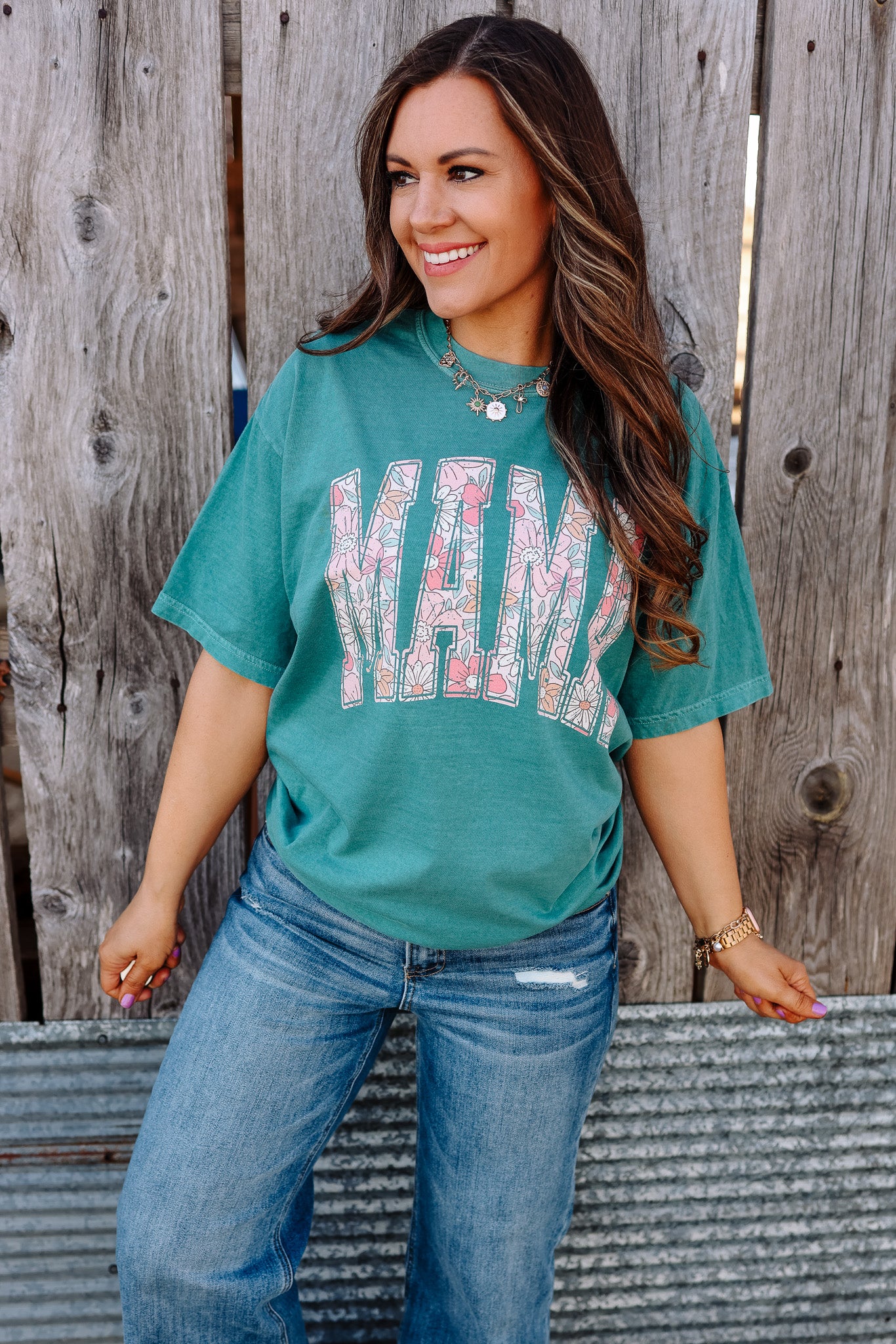 Floral Mama Graphic Tee - Emerald