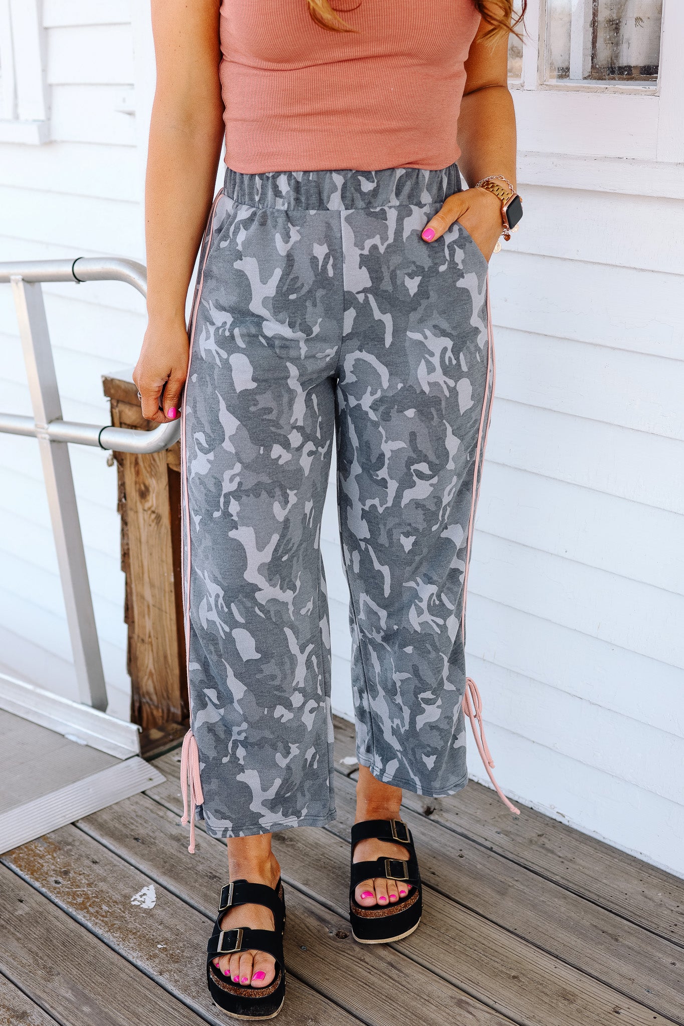 Camo Ribbon Tie Track Pants