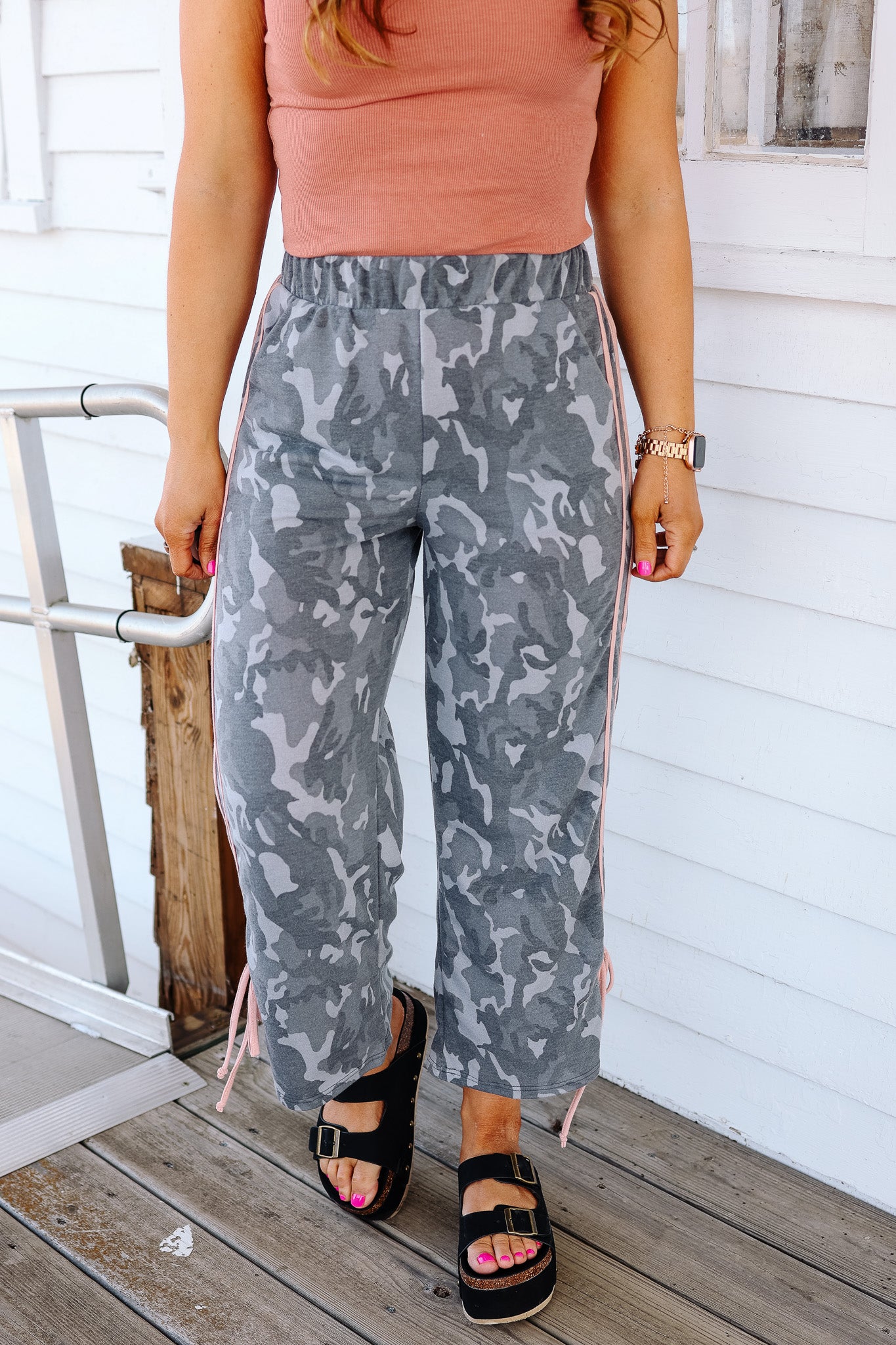 Camo Ribbon Tie Track Pants
