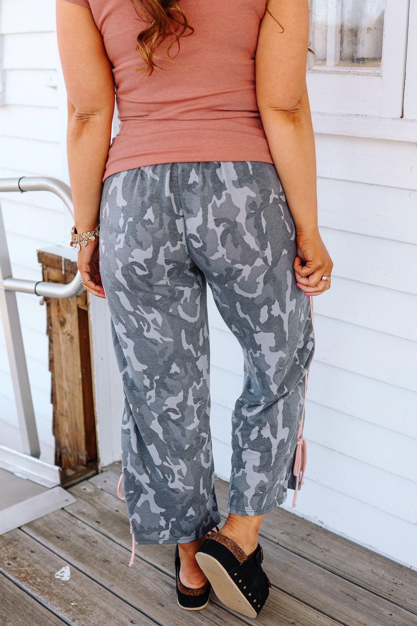 Camo Ribbon Tie Track Pants