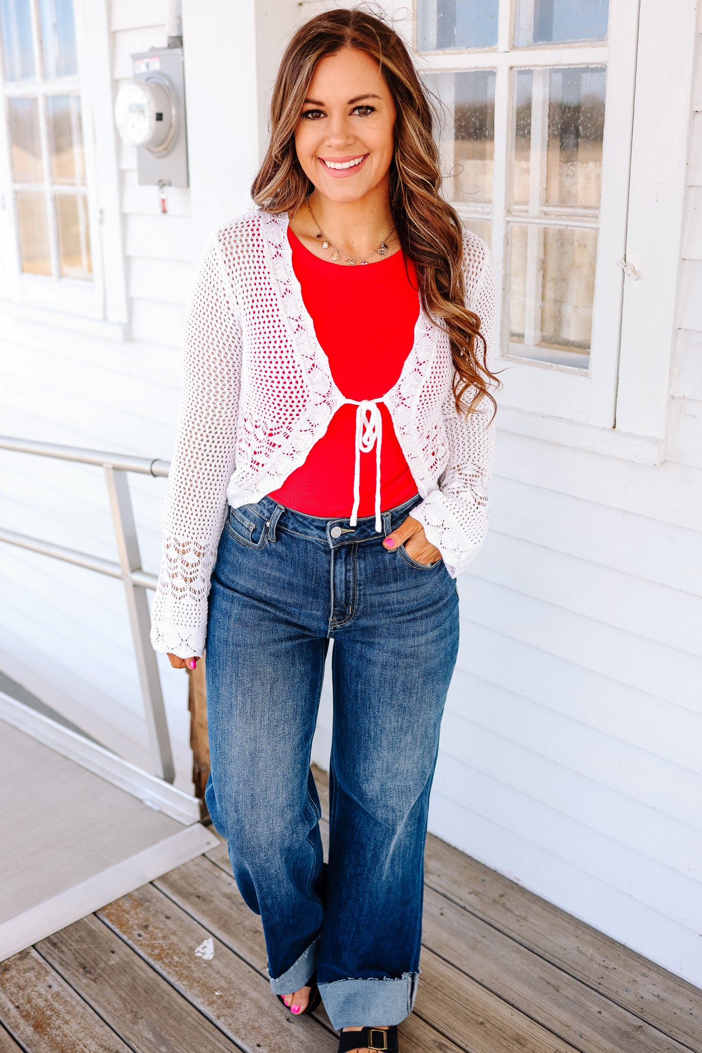 Avery Front Tie Crop Cardigan - Off White