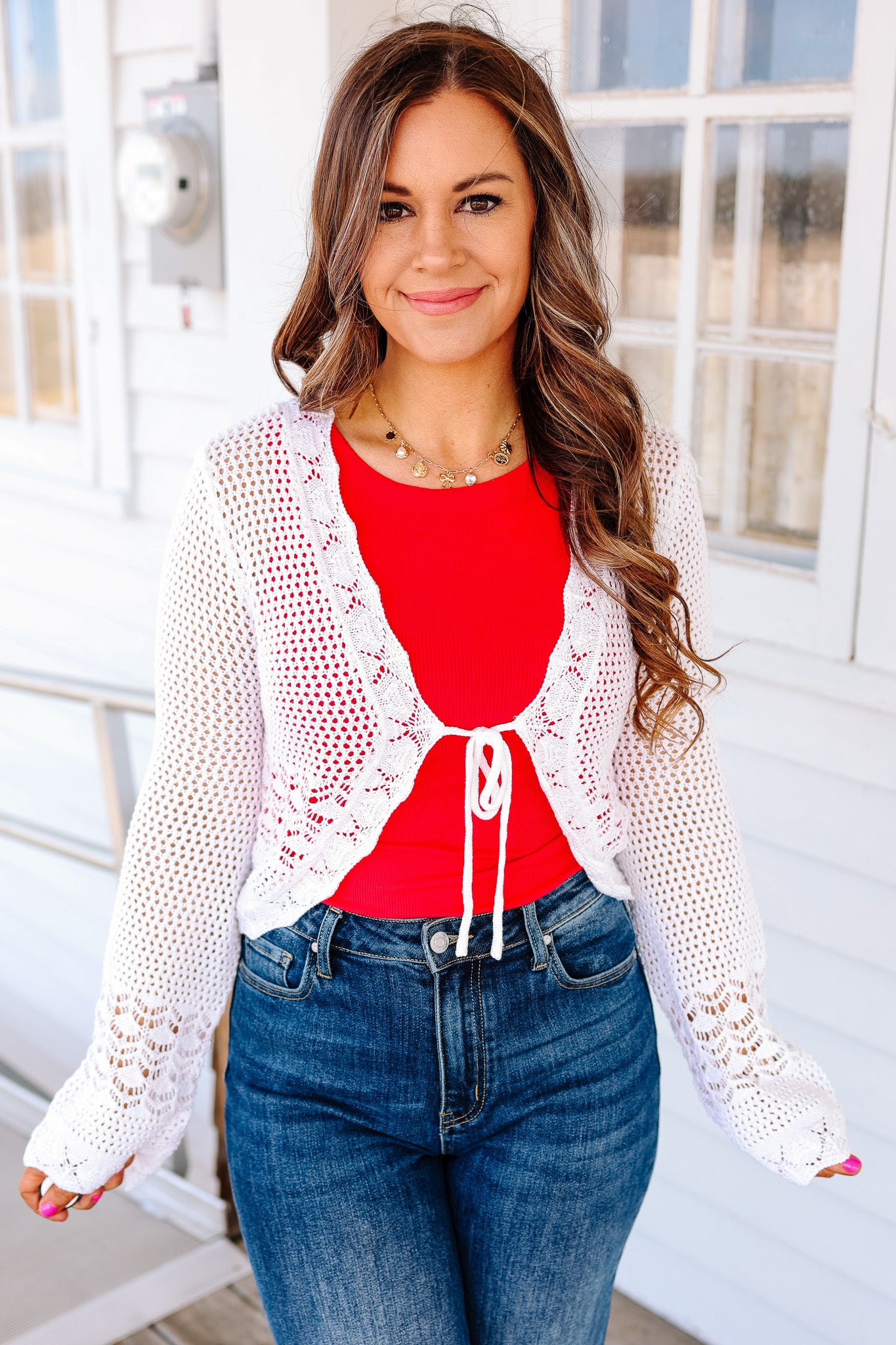 Avery Front Tie Crop Cardigan - Off White