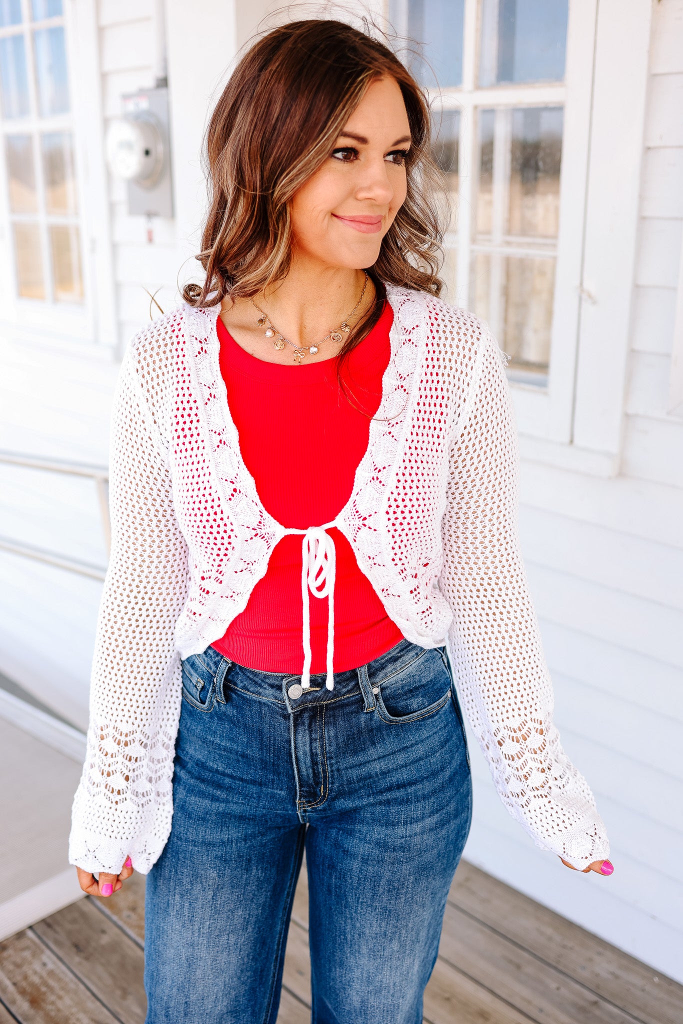 Avery Front Tie Crop Cardigan - Off White