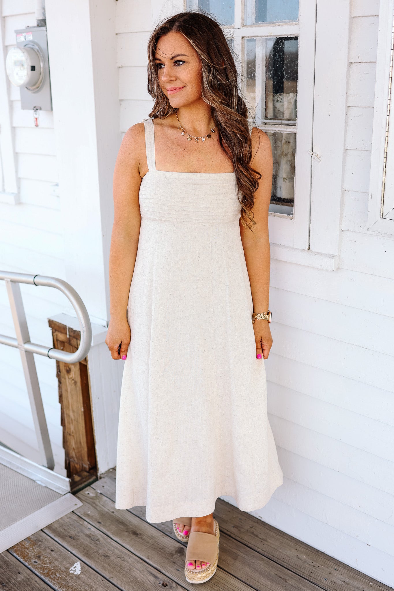 Maia Pleated Midi Dress - Oatmeal