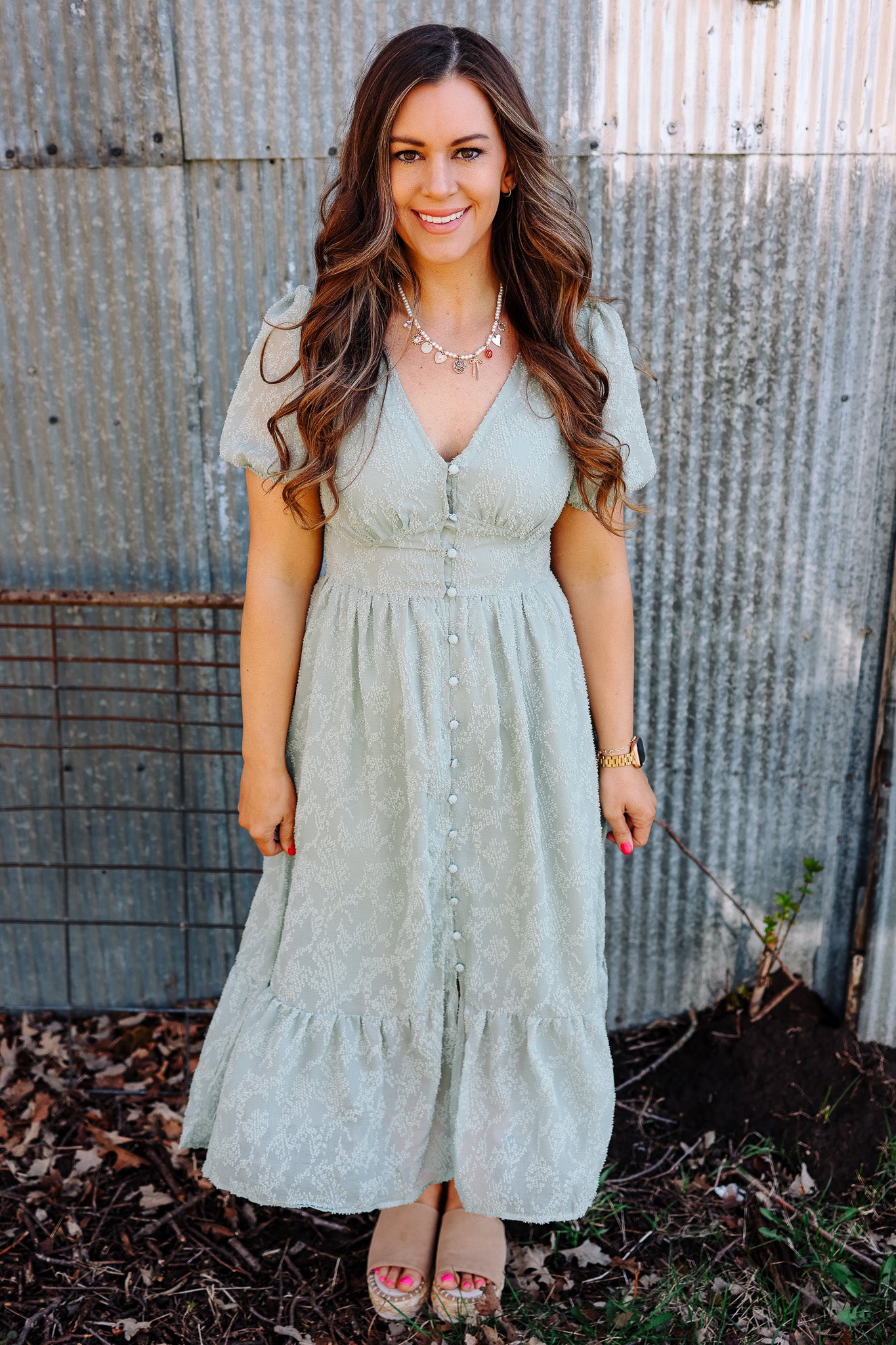 Winnie Button Down Midi Dress - Sage