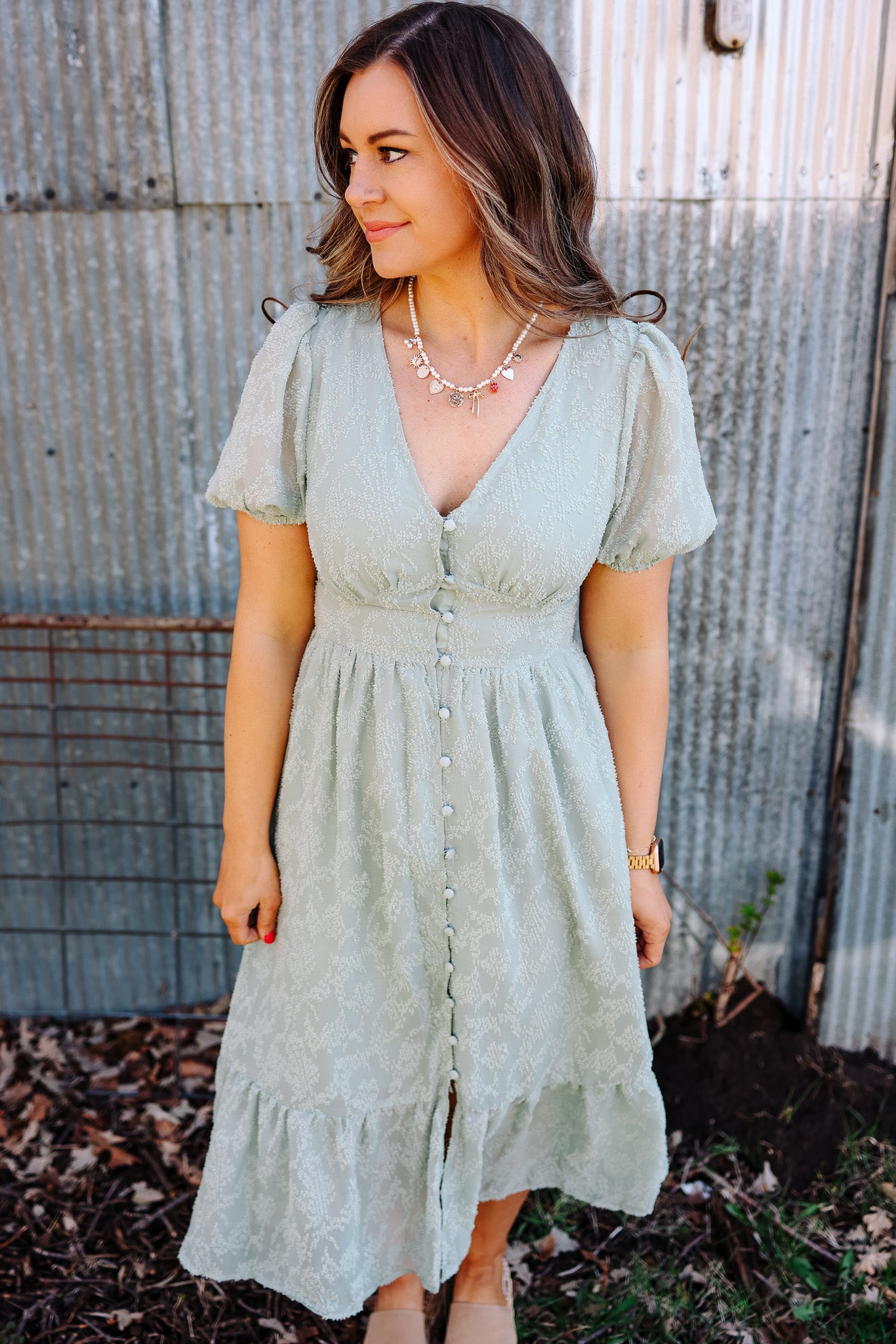 Winnie Button Down Midi Dress - Sage