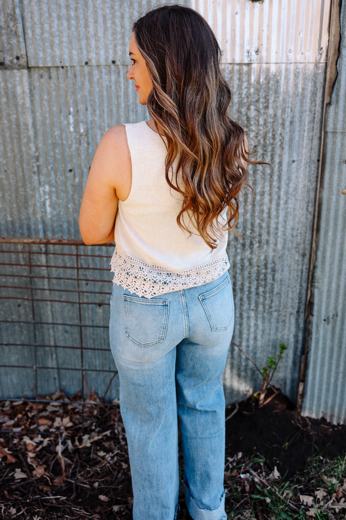 Maddy Crochet Lace Trimmed Tank - Oatmeal