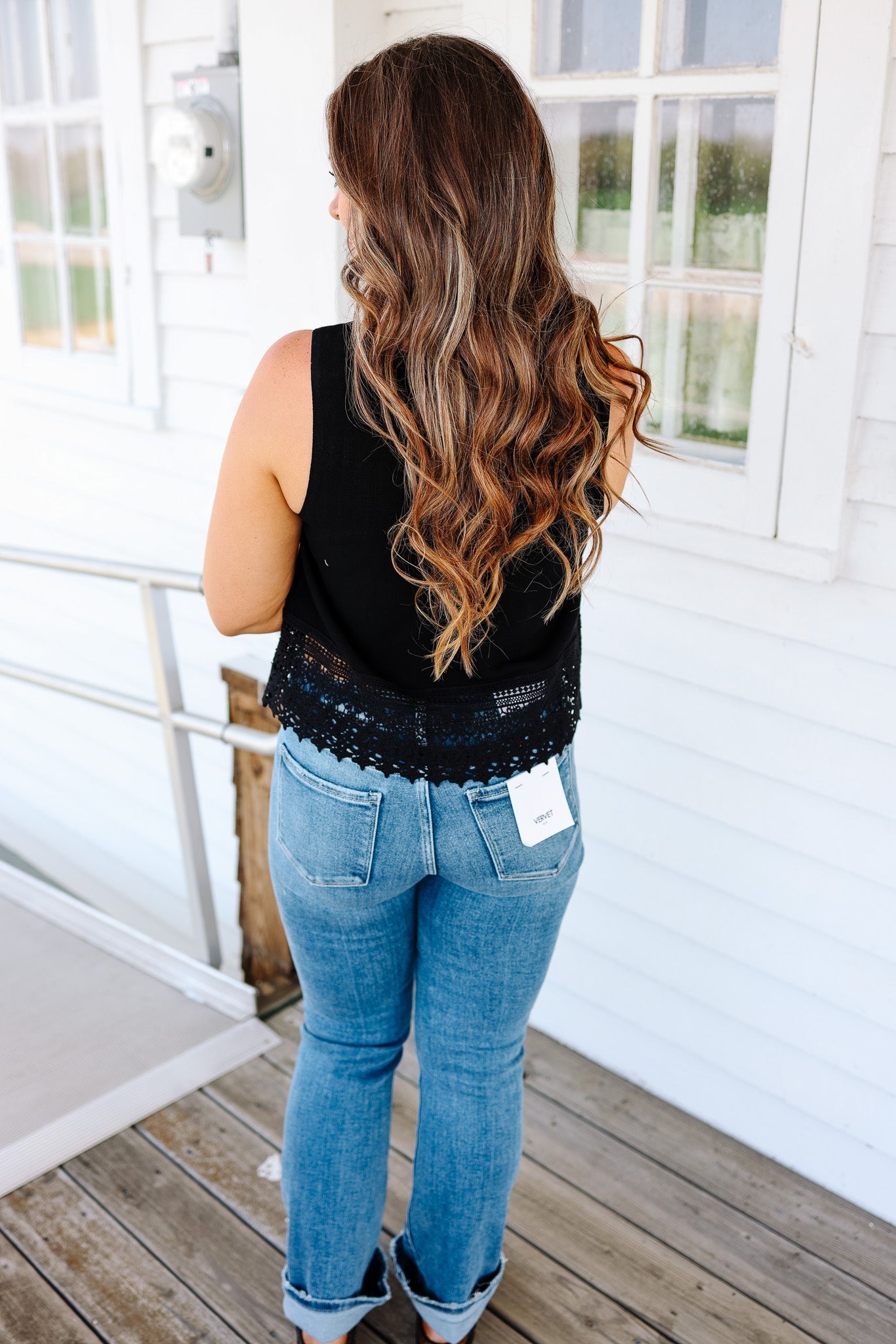 Maddy Crochet Lace Trimmed Tank - Black