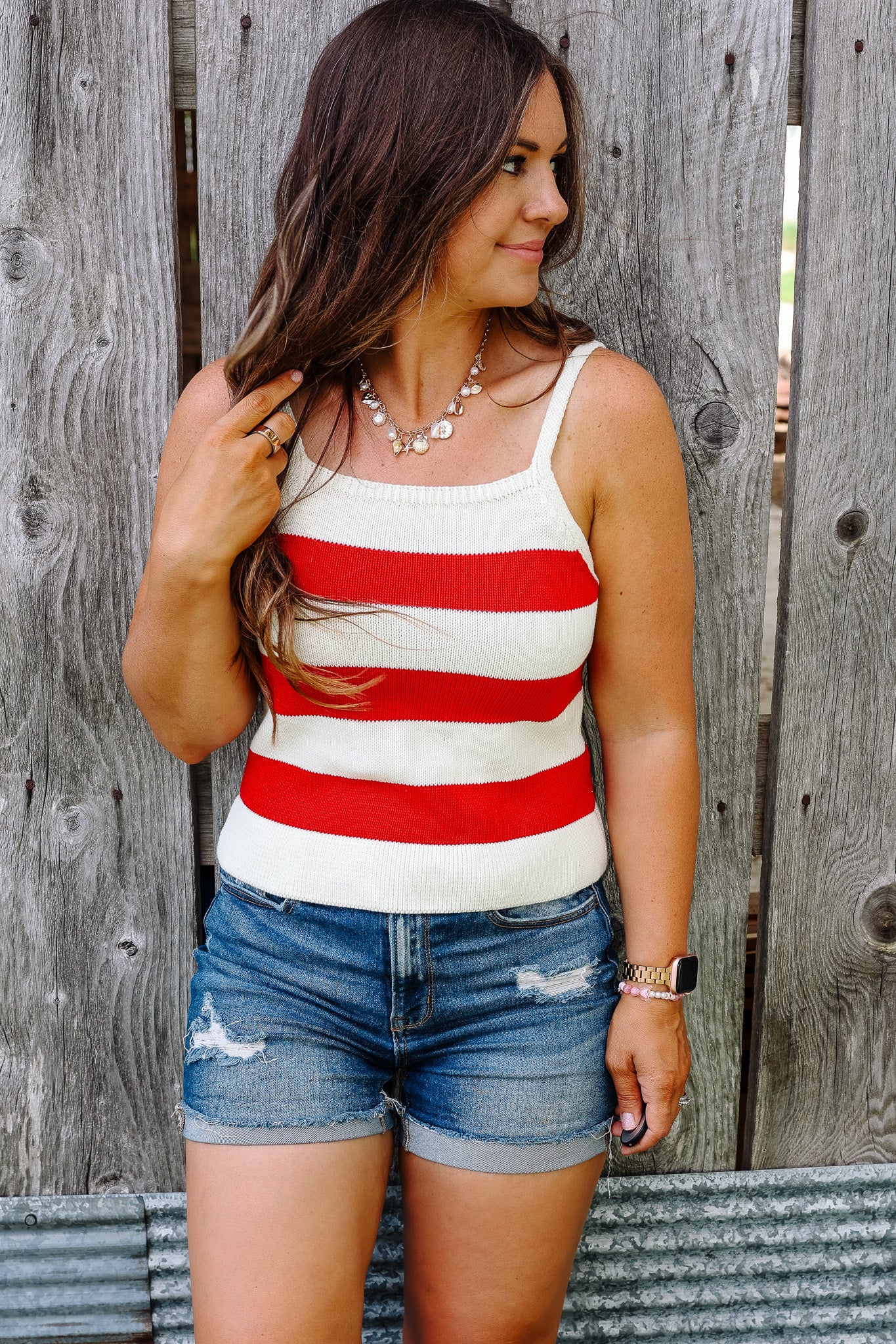 Blaire Striped Sweater Tank - Cream/Red