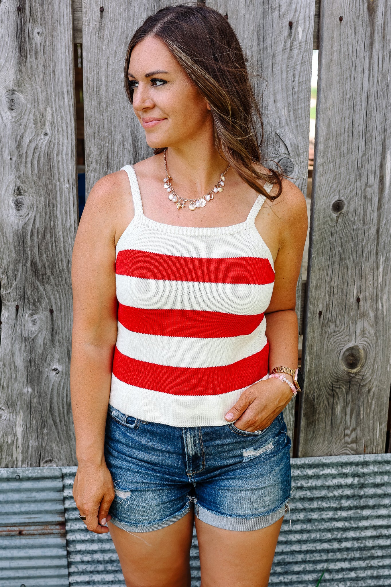 Blaire Striped Sweater Tank - Cream/Red