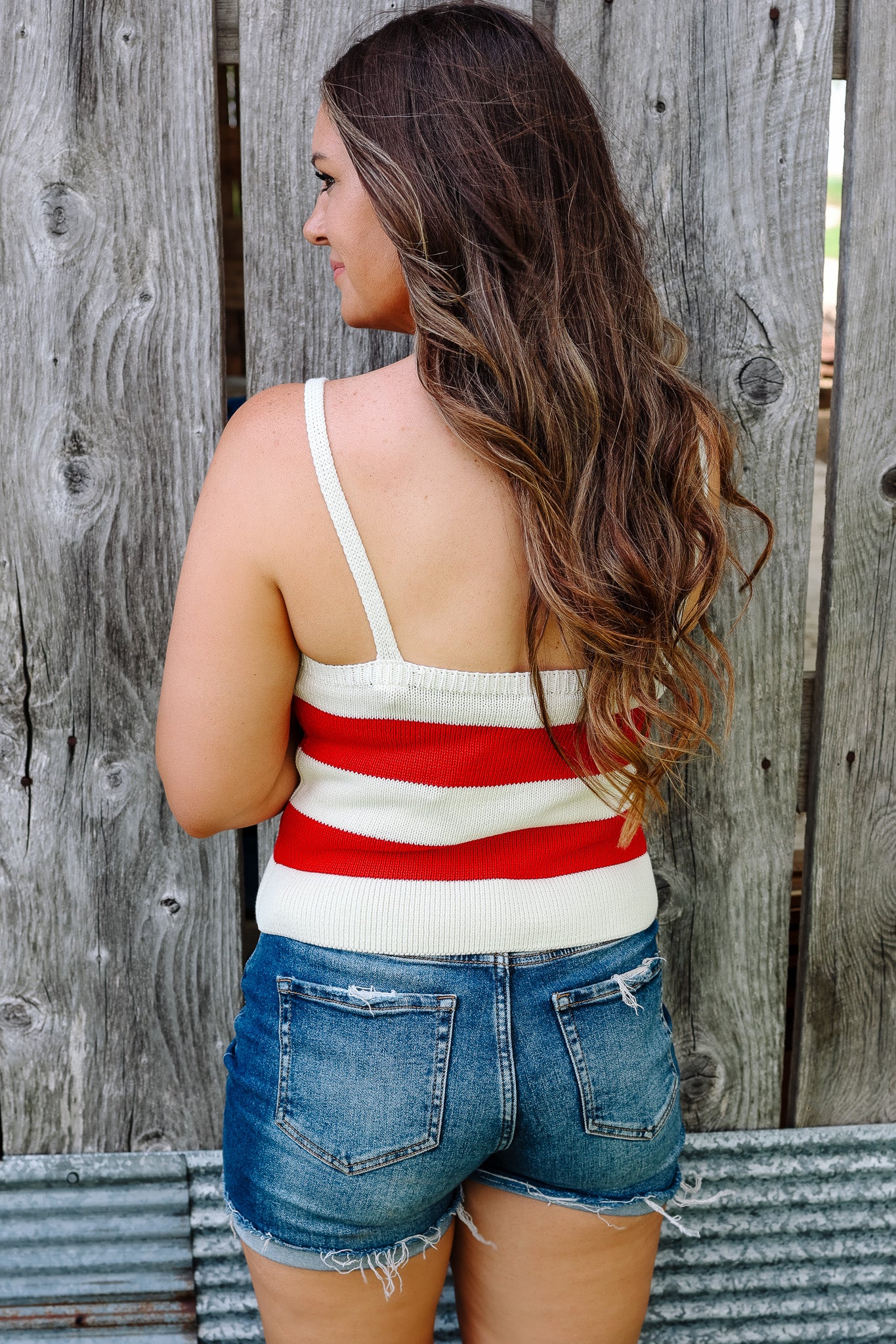 Blaire Striped Sweater Tank - Cream/Red