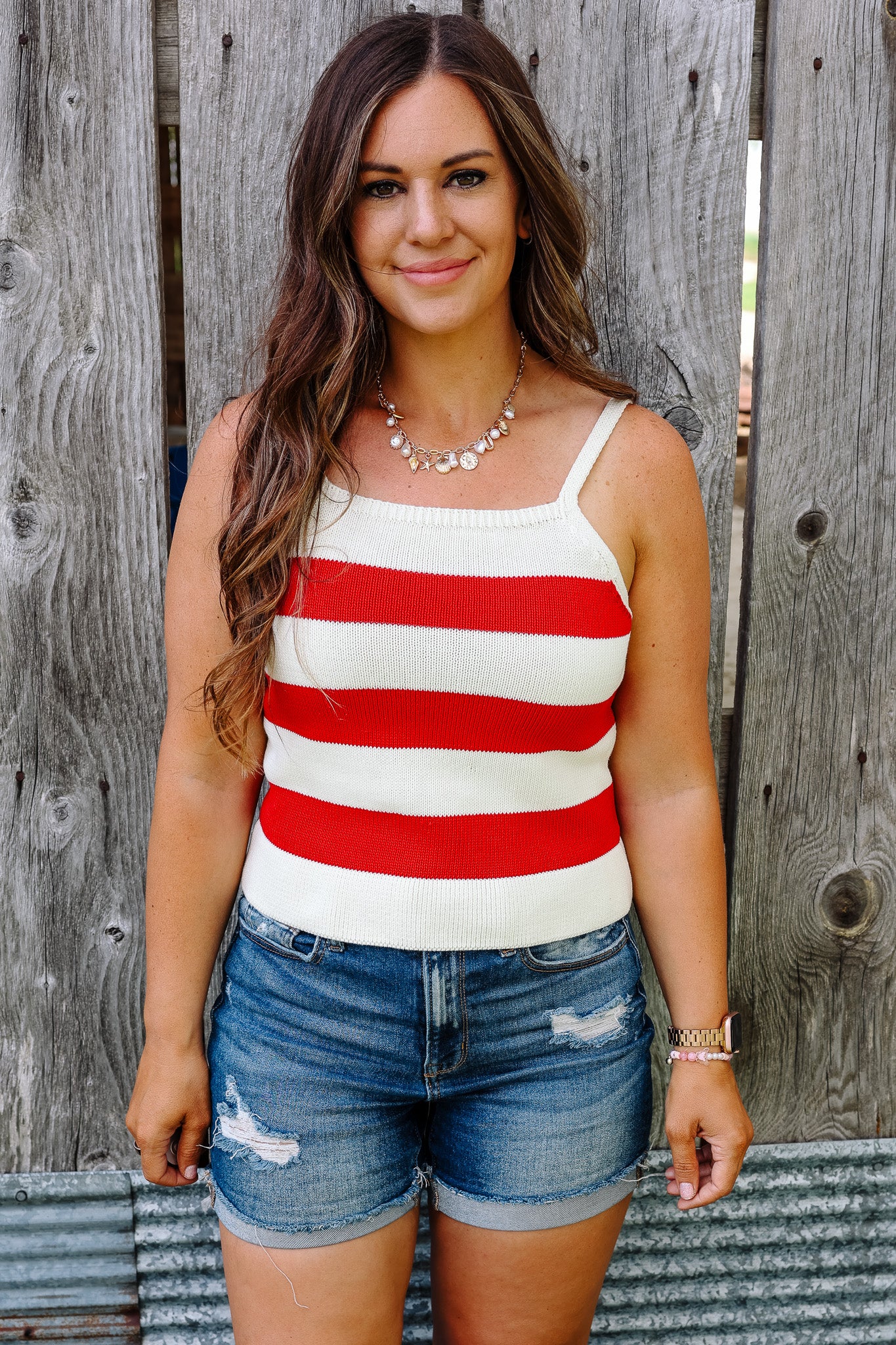 Blaire Striped Sweater Tank - Cream/Red