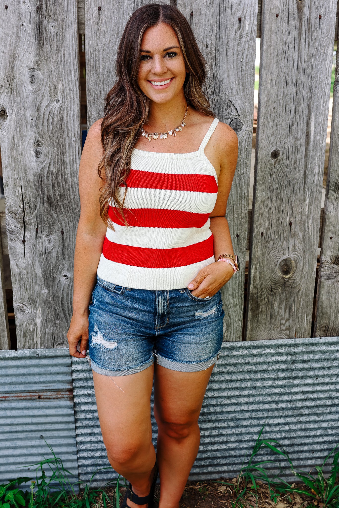 Blaire Striped Sweater Tank - Cream/Red