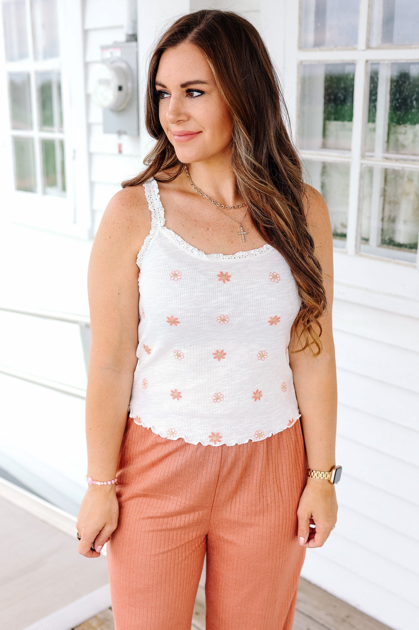 Indra Embroidered Cami - White