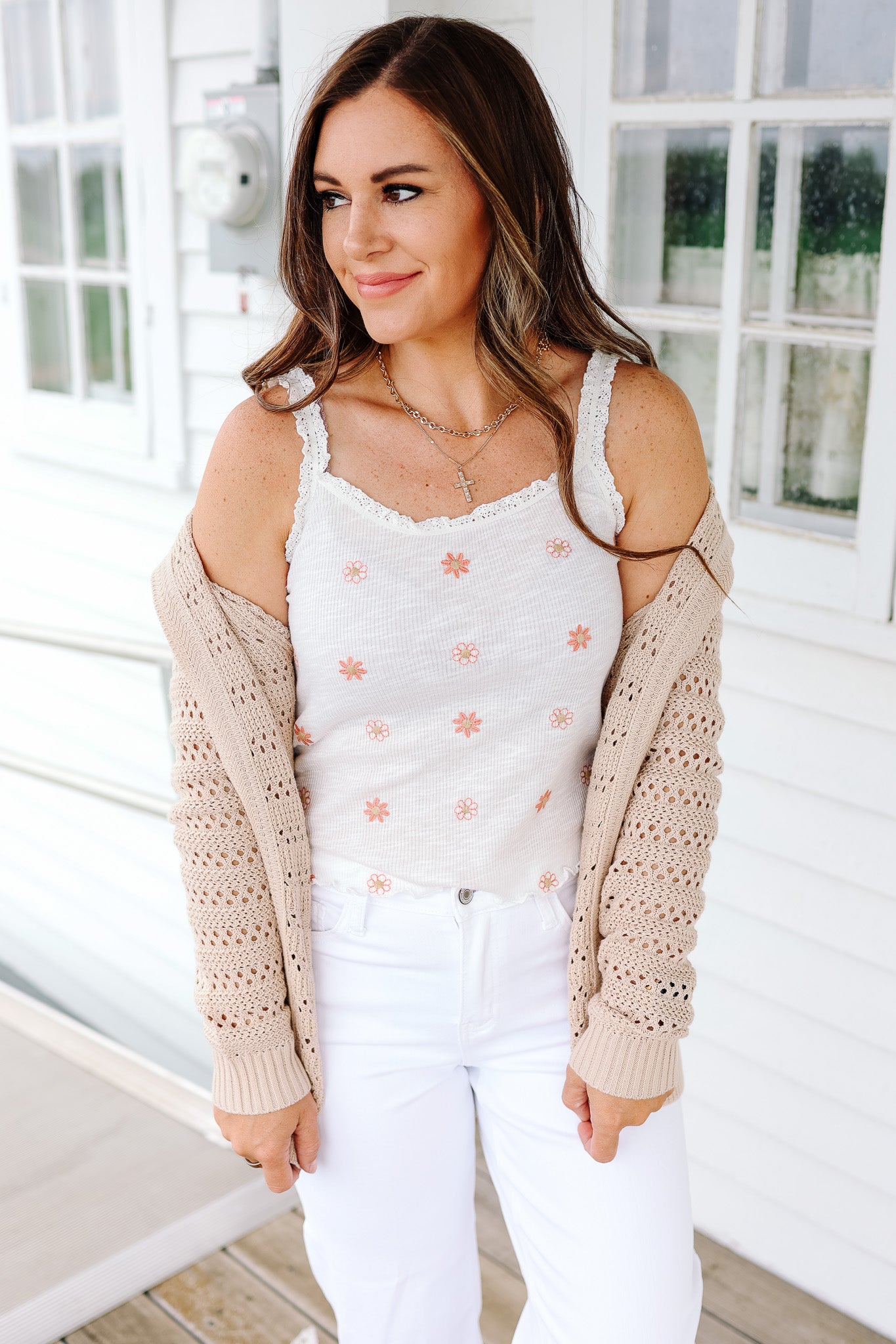 Indra Embroidered Cami - White