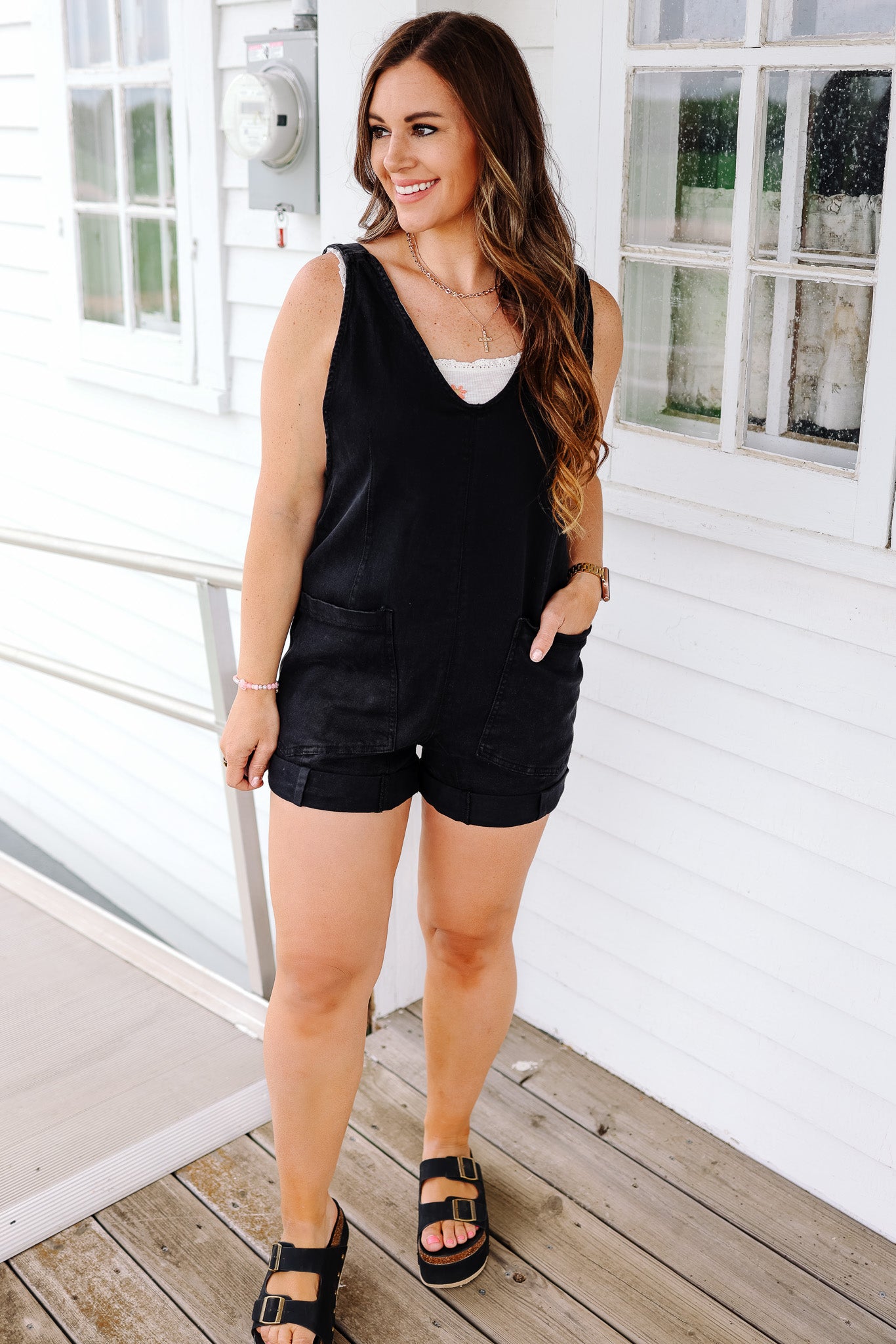 Cove Washed Romper - Black