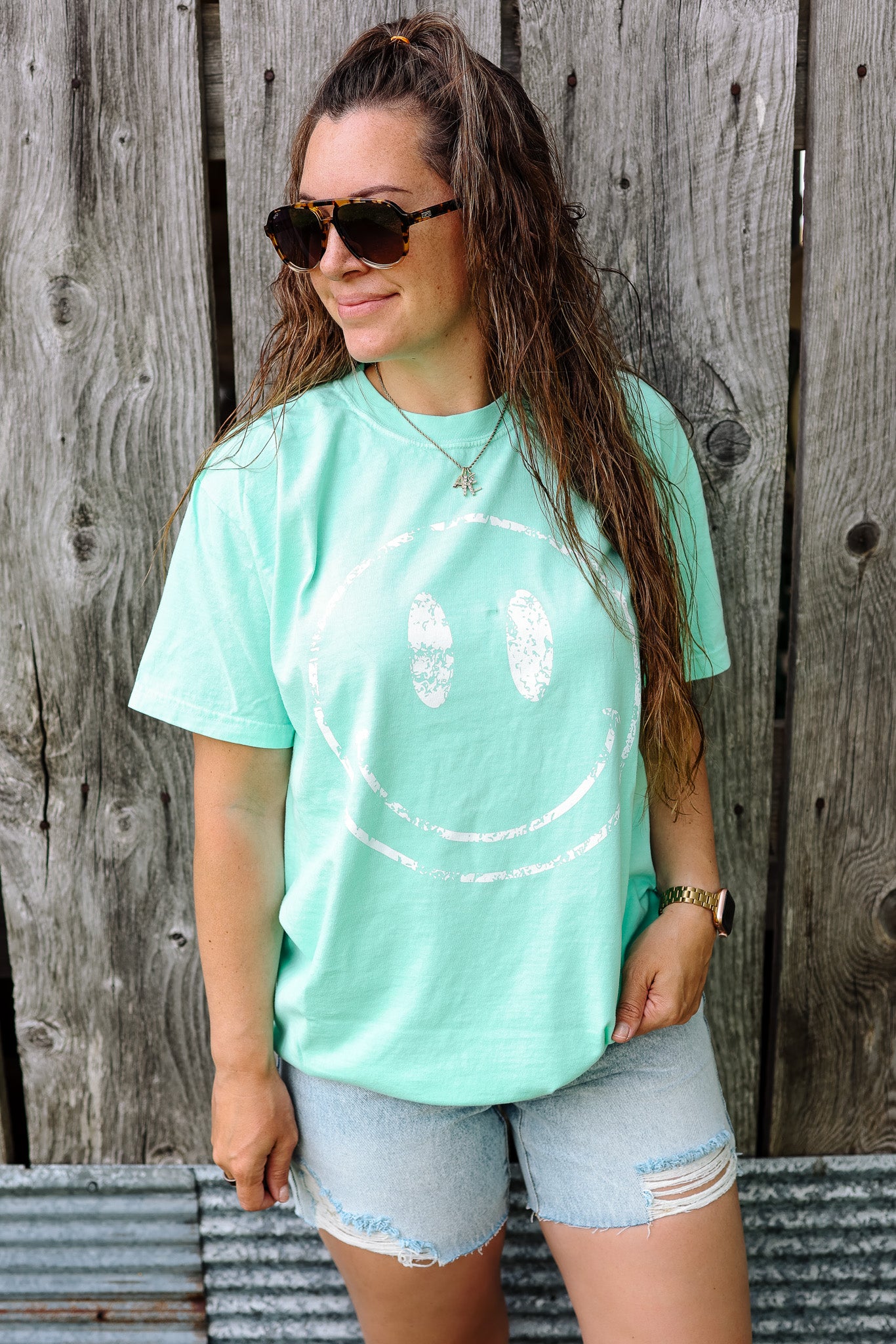 Neon Happy Face Graphic Tee - Multiple Colors