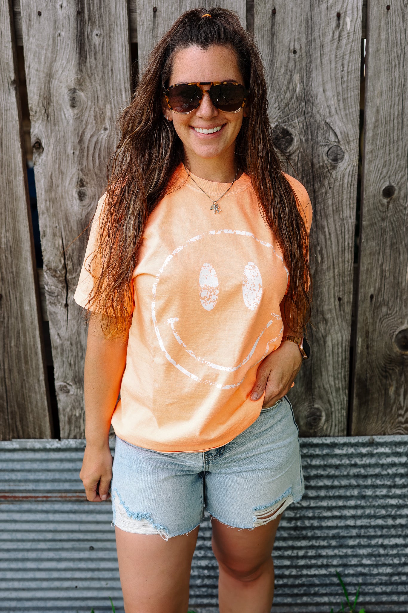 Neon Happy Face Graphic Tee - Multiple Colors