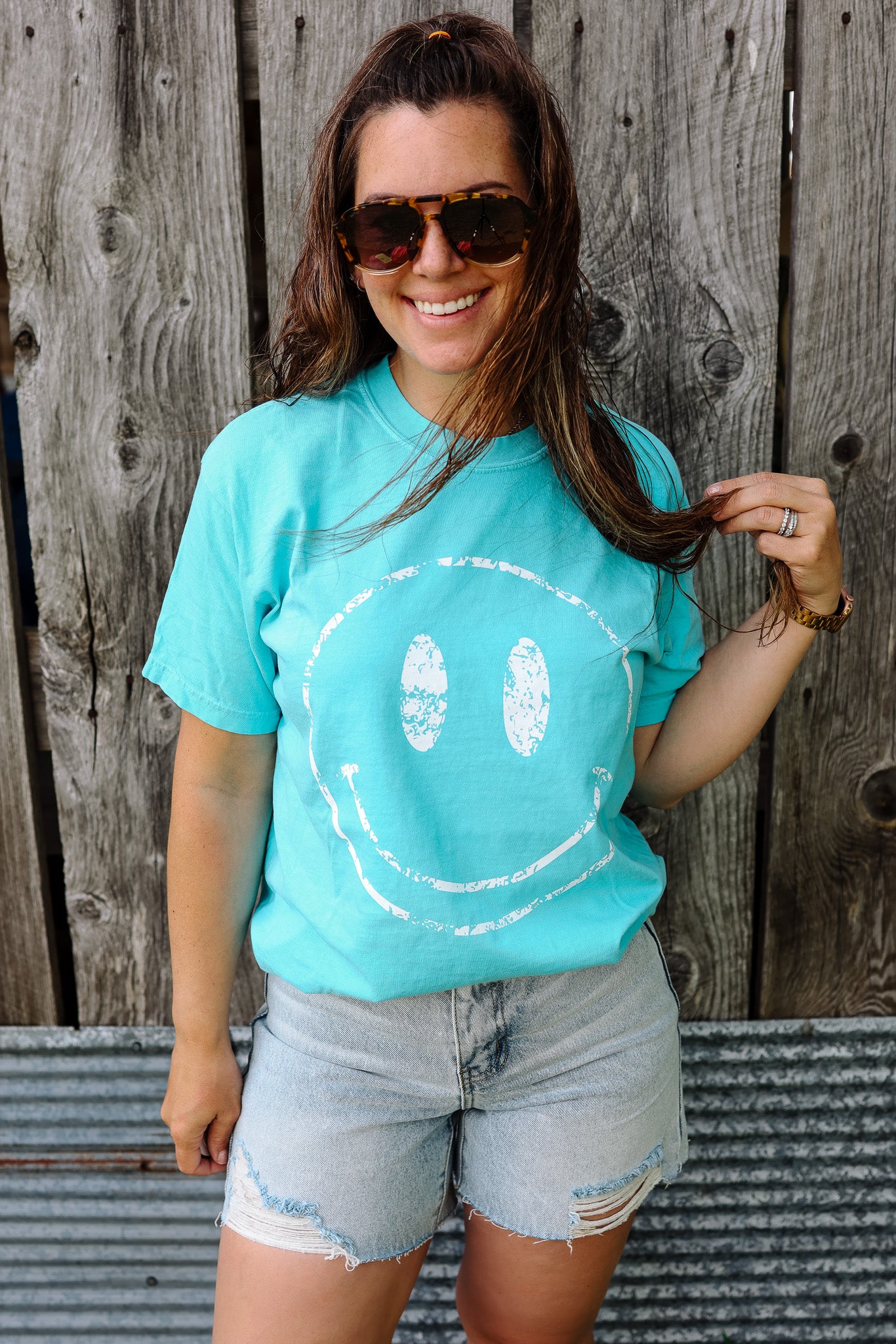 Neon Happy Face Graphic Tee - Multiple Colors