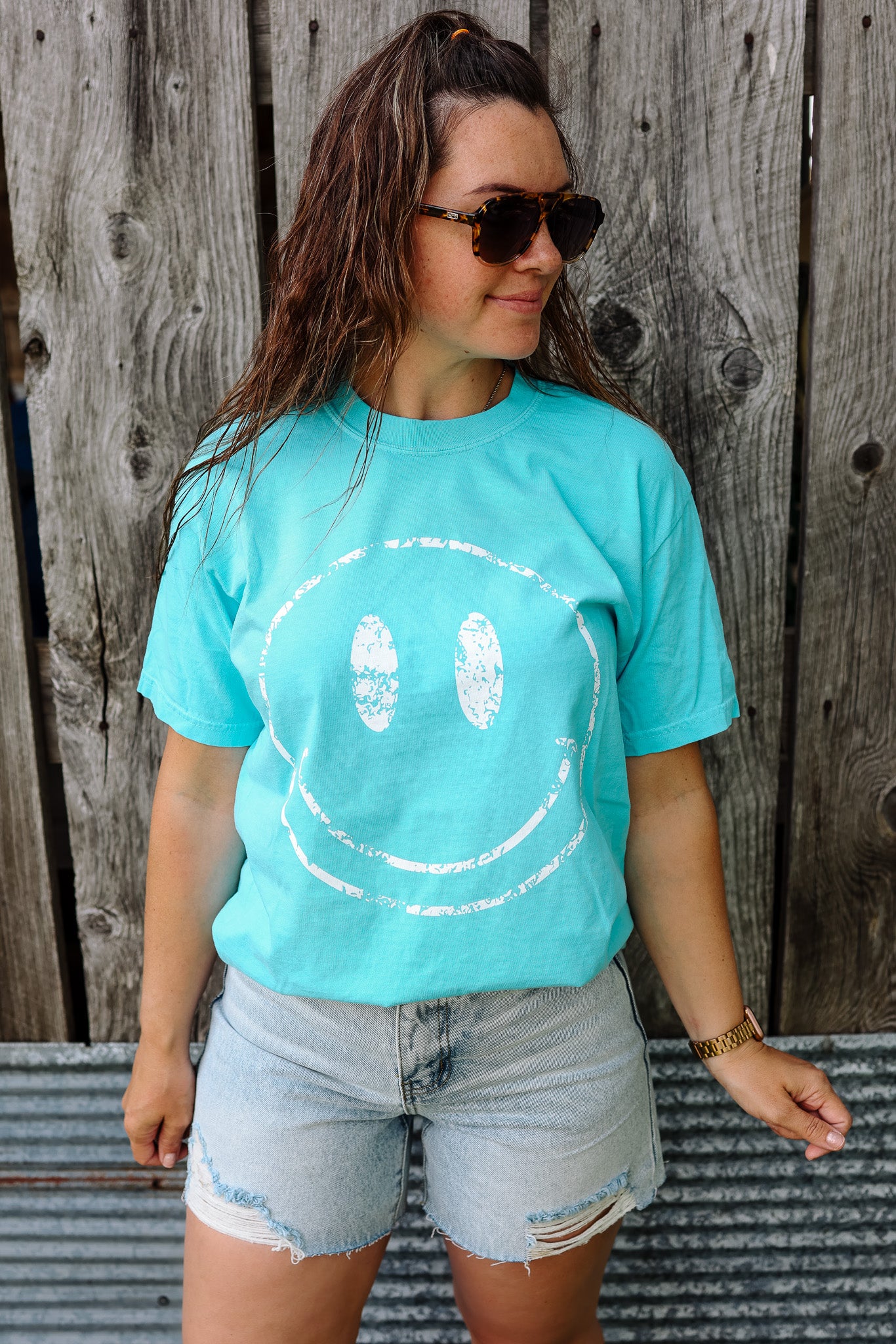 Neon Happy Face Graphic Tee - Multiple Colors