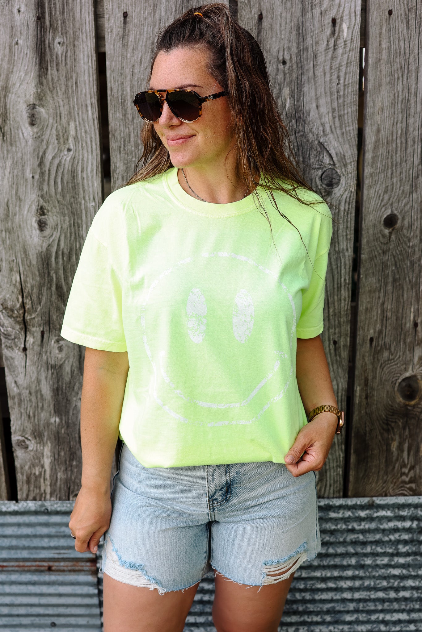 Neon Happy Face Graphic Tee - Multiple Colors