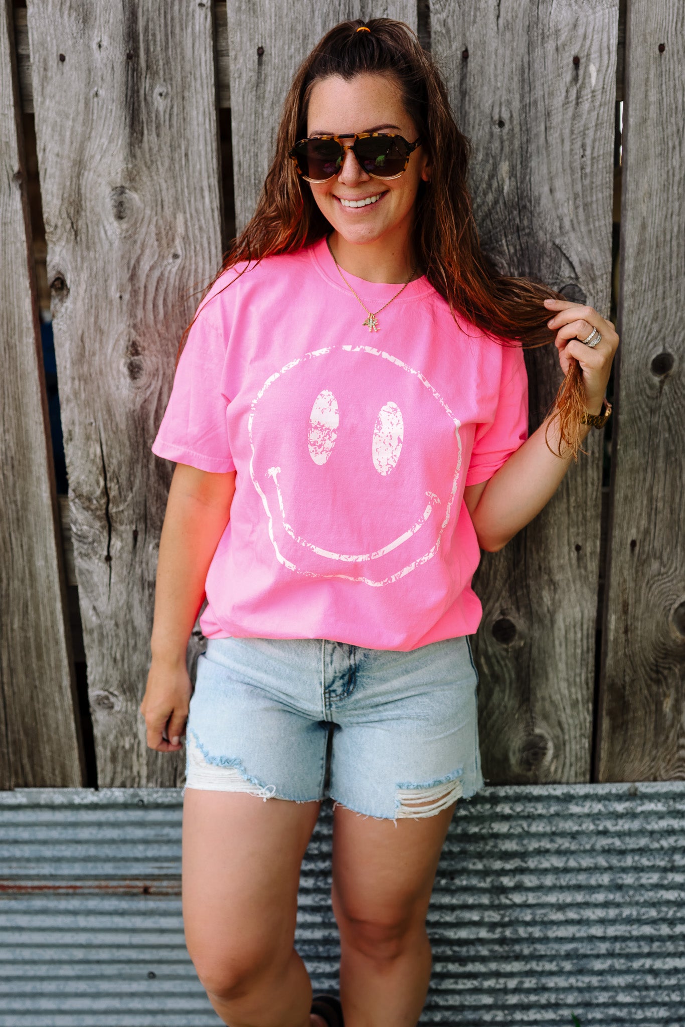 Neon Happy Face Graphic Tee - Multiple Colors